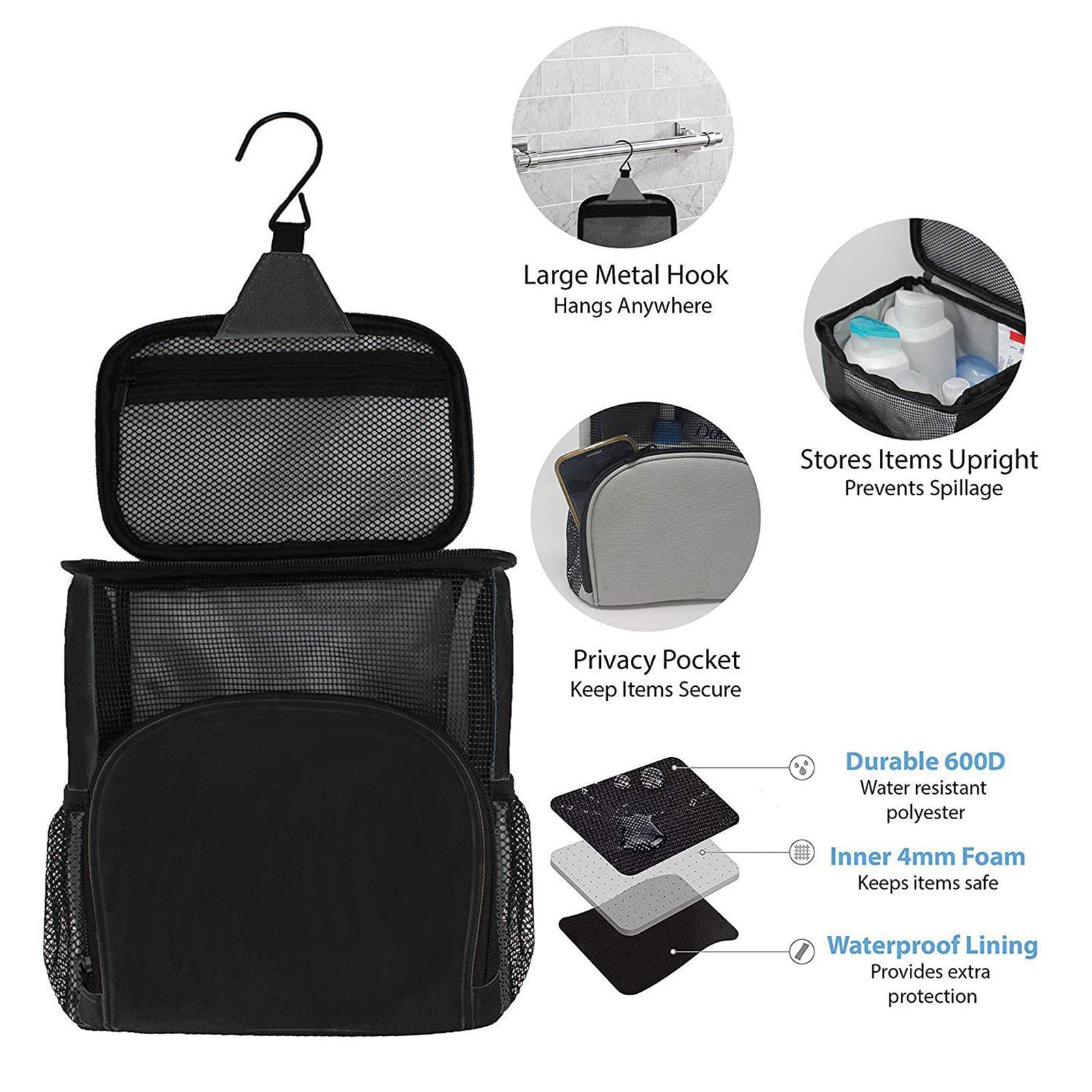 VALINK Hanging Toiletry Bag for Women - Waterproof Cosmetic Organizer with Metal Hook - Travel Makeup Storage Case for Bathroom, Shower & Gym Essentials