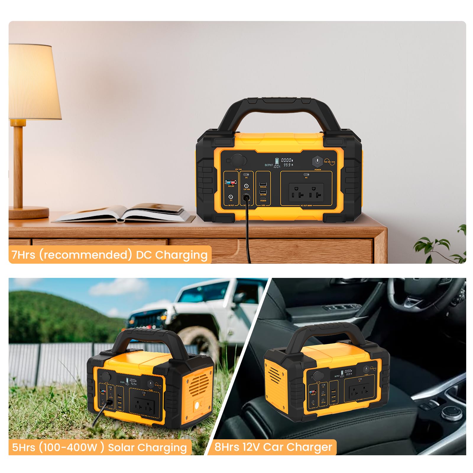 600W Portable Solar Generator with 655Wh LiFePO4 Battery | 120V Power Station, 2 Pure Sine Wave AC Outlets & 100W USB-C PD | Perfect for Camping, Road Trips, Home Backup & Emergency Power