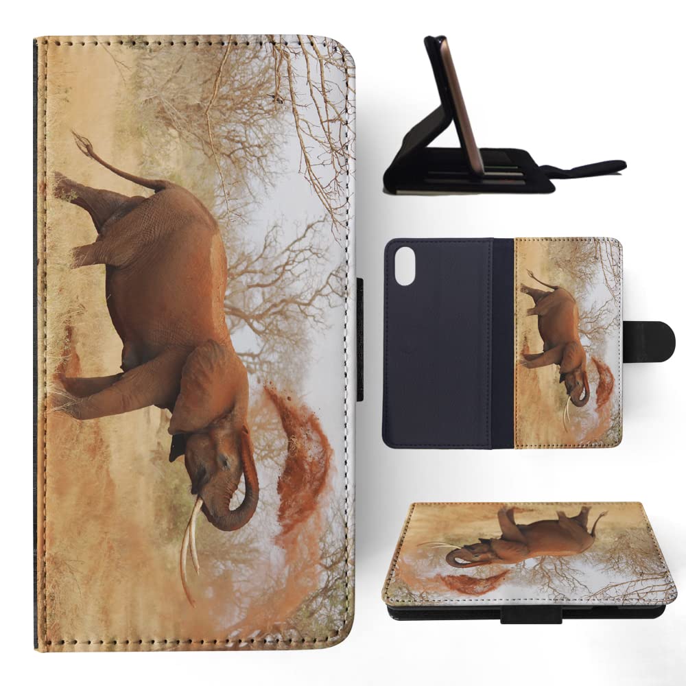 African Elephant Design Flip Wallet Phone Case for Apple iPhone X/Xs - Durable Leather Cover with Card Slots for Everyday Use & Travel