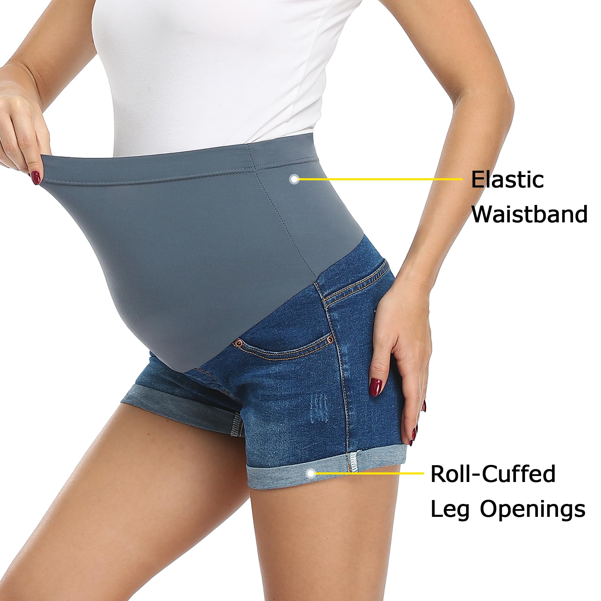 FitGlam Women's Maternity Shorts - Over Belly Pregnancy Lounge, Workout & Running Shorts with Pockets - Comfortable Sleepwear for Expecting Moms | Perfect for Yoga, Gym, Relaxing at Home