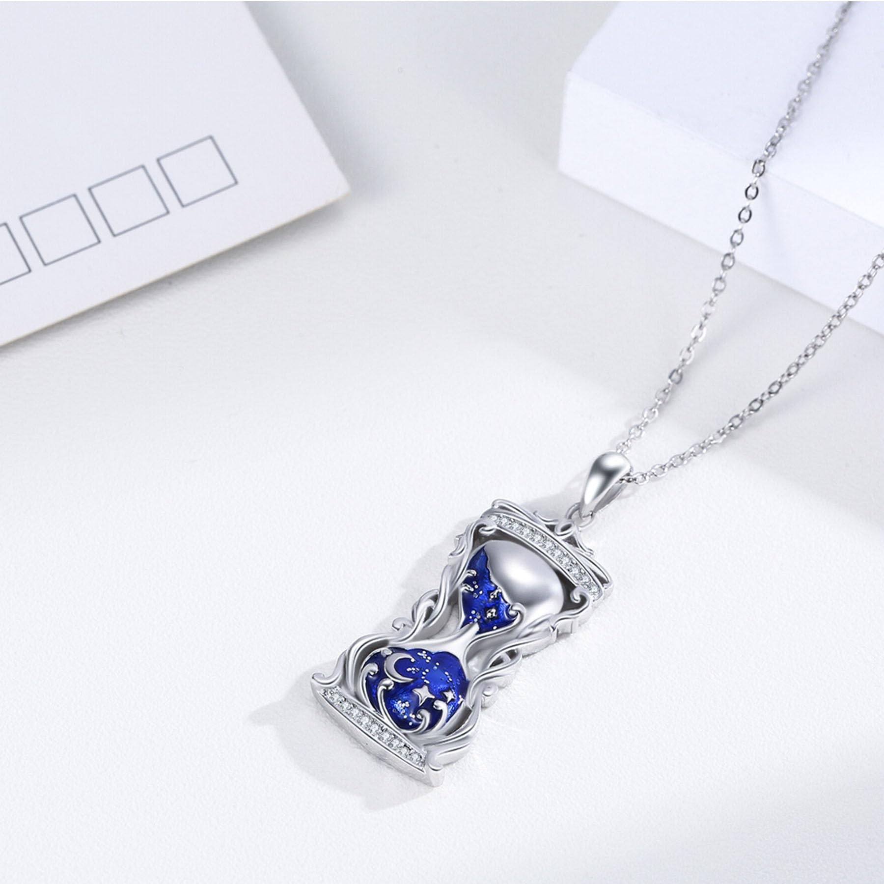925 Sterling Silver Blue Hourglass Pendant Charm Necklace for Women - Elegant Jewelry Gift for Birthday, Anniversary & Special Occasions