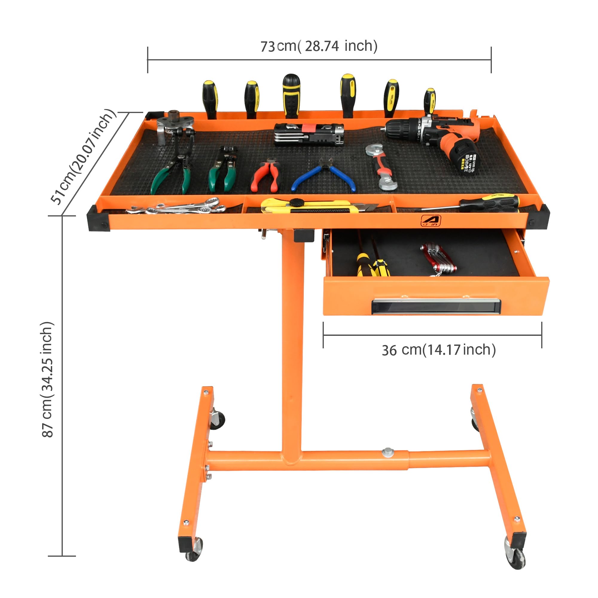 Eisen® ES8 Heavy Duty Adjustable Work Table with Drawers - Rolling Tool Tray with Wheels, 220lbs Capacity - Perfect for Garage, Workshop & DIY Projects