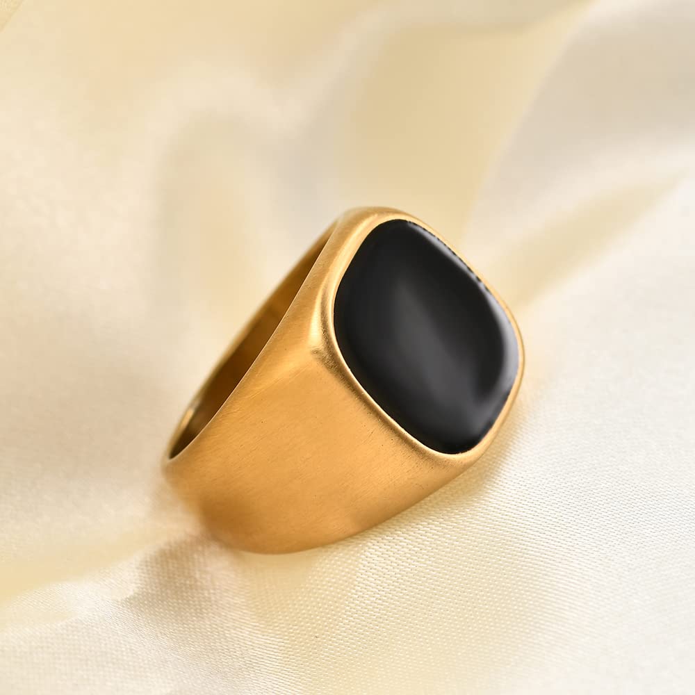 VQYSKO Stainless Steel Signet Rings for Men & Women - Solid Polished Biker Ring in Silver, Gold & Black - Perfect Gift for Dad, Boyfriend, Husband - Sizes 4-15 - Ideal for Weddings, Parties & Everyday Wear