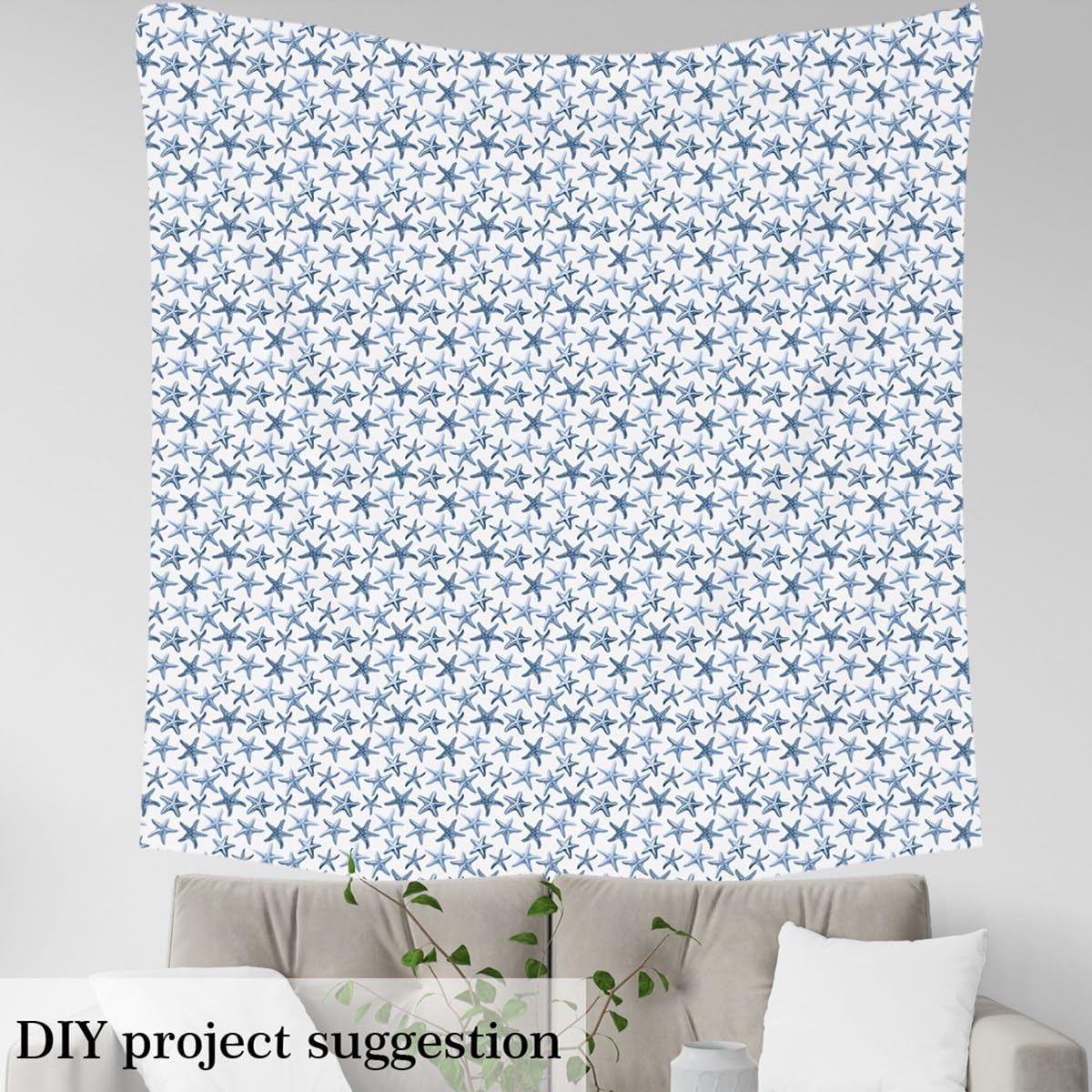 Feelyou Starfish Beach Fabric by The Yard - Coastal Ocean Themed Upholstery Fabric for Chairs, Waterproof Outdoor Marine Decor with Nautical Sea Creatures, 2 Yards, Teal Blue - Perfect for Beach House Decor, Outdoor Furniture & Coastal-Themed DIY Projects