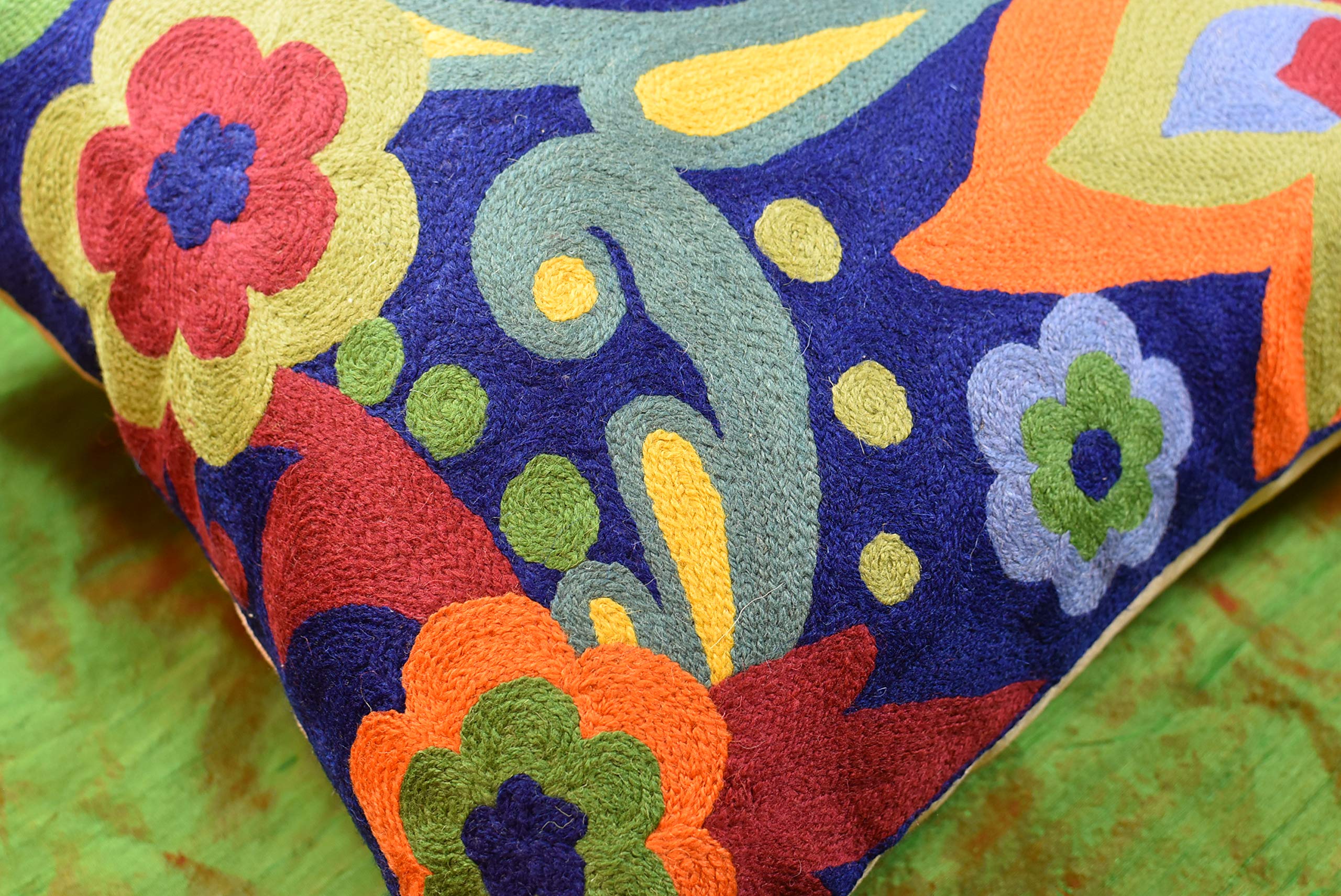 Blue Floral Pillow Cover 18x18 - Navy Flower Throw Pillow & Hand Embroidered Suzani Cushion for Sofa, Bed, Outdoor Chair | Boho Home Decor & Living Room Accent Pillow