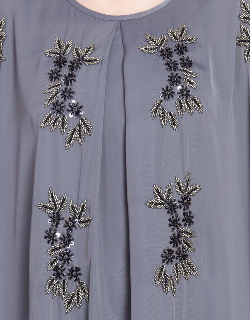 Elegant Arabic Thread Embroidered Nida Kaftan Dress - Grey | Traditional Islamic Abaya for Women | Perfect for Eid, Wedding & Special Occasions
