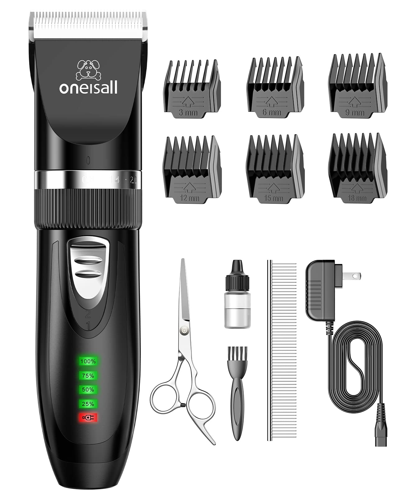 Oneisall 2-Speed Cordless Cat & Dog Grooming Clippers for Matted Hair - Low Noise Pet Hair Trimmer Kit for Cats, Dogs & Small Animals (Black) - Perfect for Home Grooming, Shedding Control & Professional Pet Care