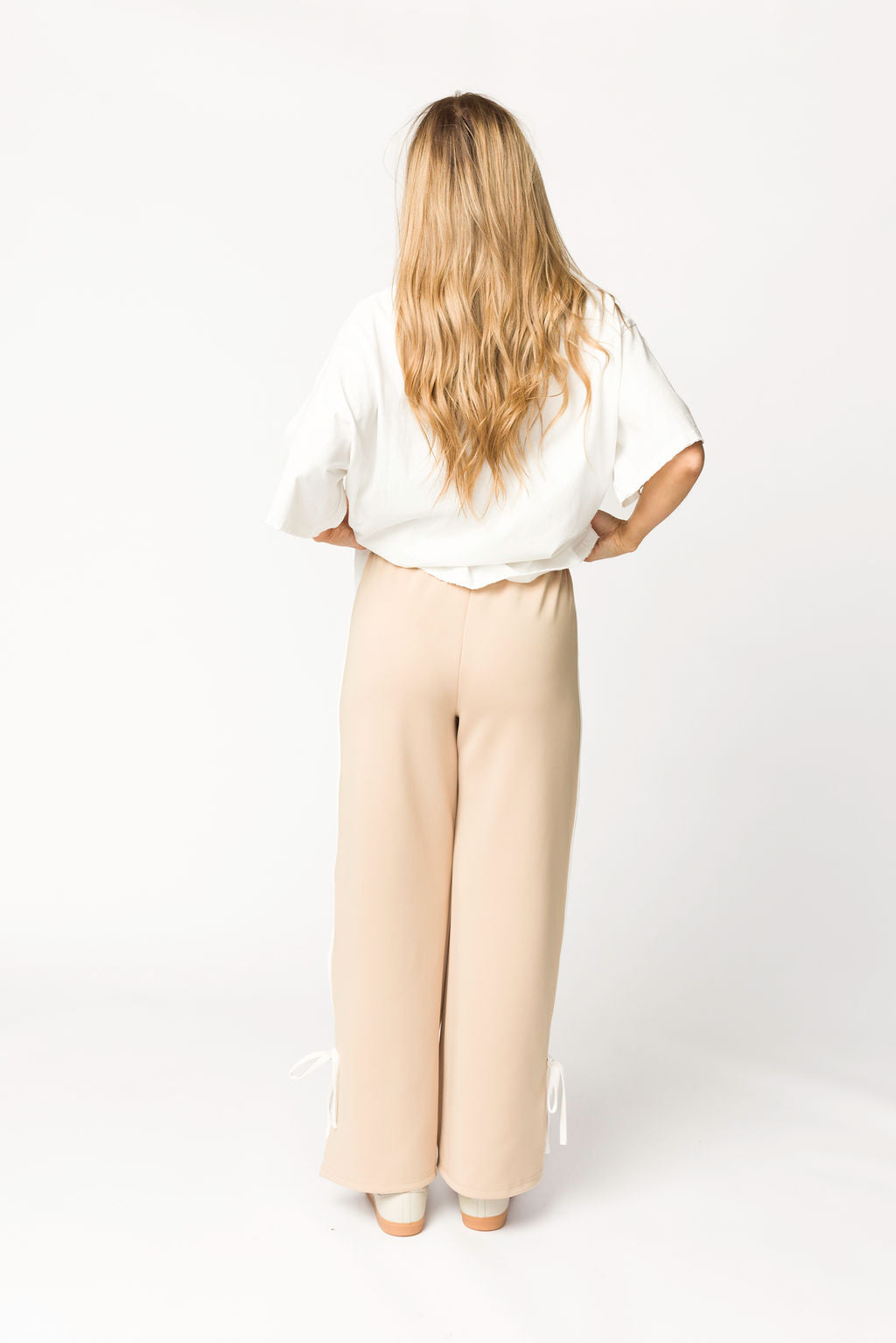 Women's Murphy Track Pants with Bow Detail - Comfortable Taupe/White Athletic Pants for Yoga, Running & Lounge Wear