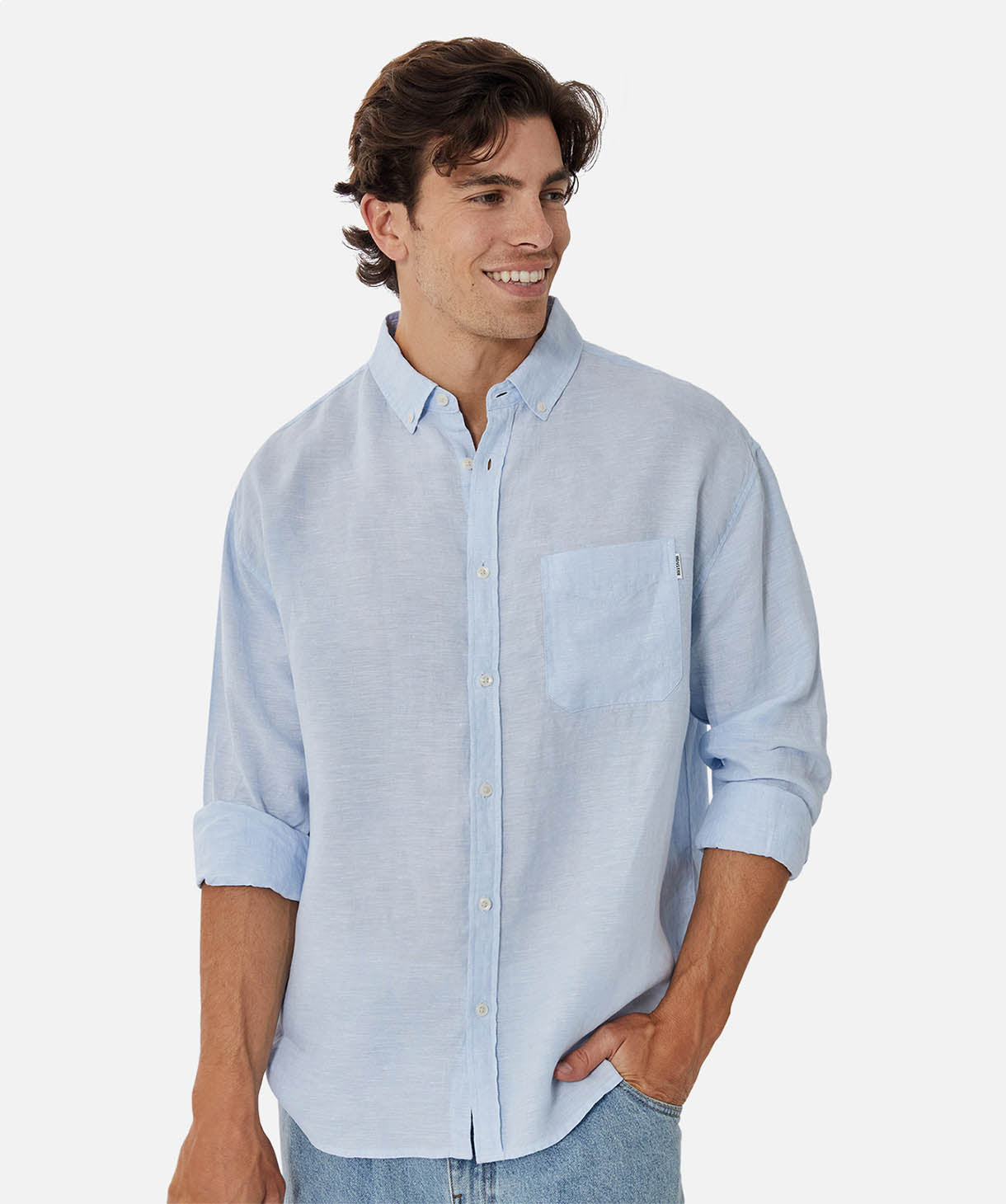 Hemingway Linen Long Sleeve Shirt for Men - Sky Blue | Comfortable & Breathable Casual Button Down Shirt | Perfect for Office, Travel & Summer Outfits