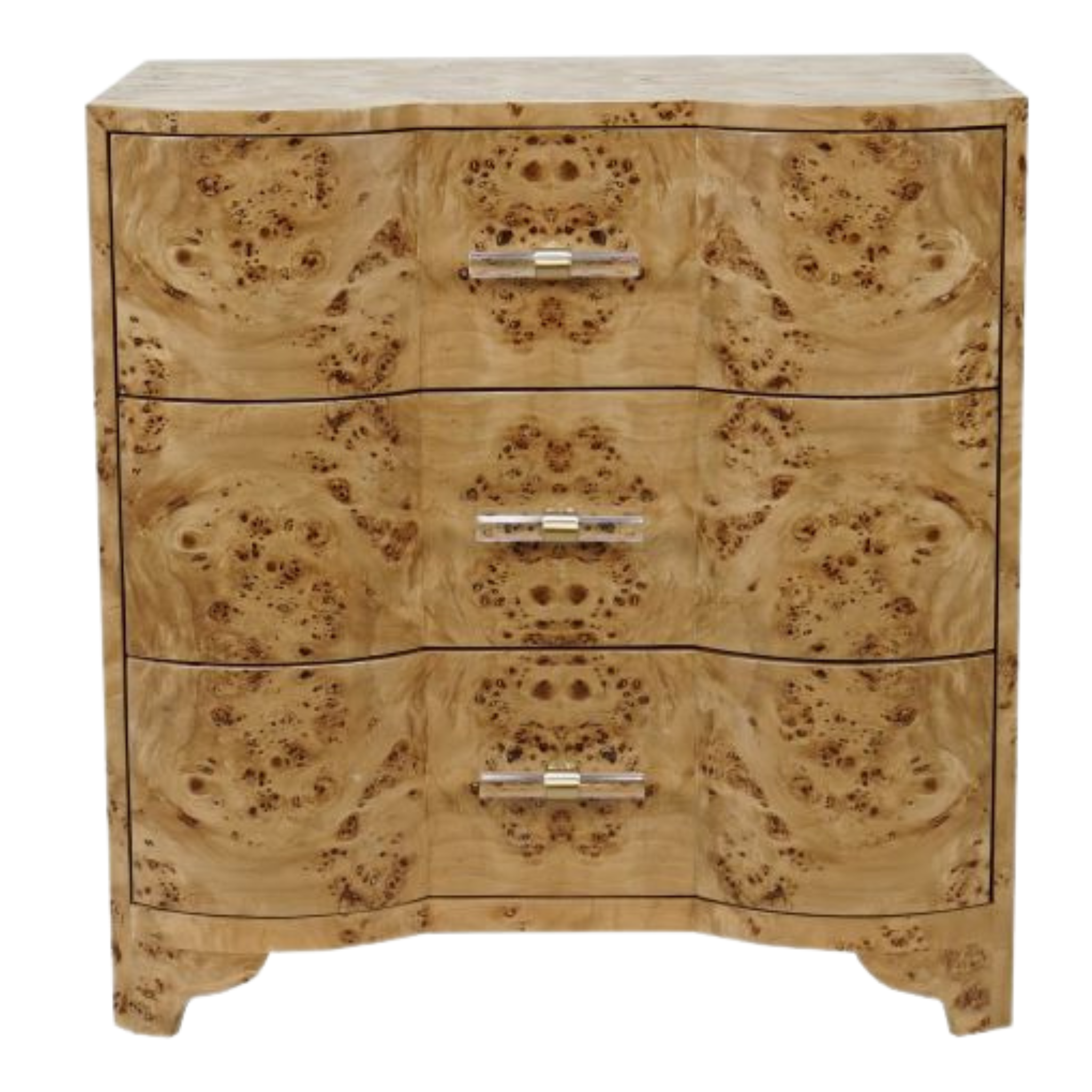 Calvin 3-Drawer Nightstand - Matte Burlwood Finish Bedside Table for Bedroom, Living Room & Guest Room - Compact Storage Cabinet with Smooth Gliding Drawers