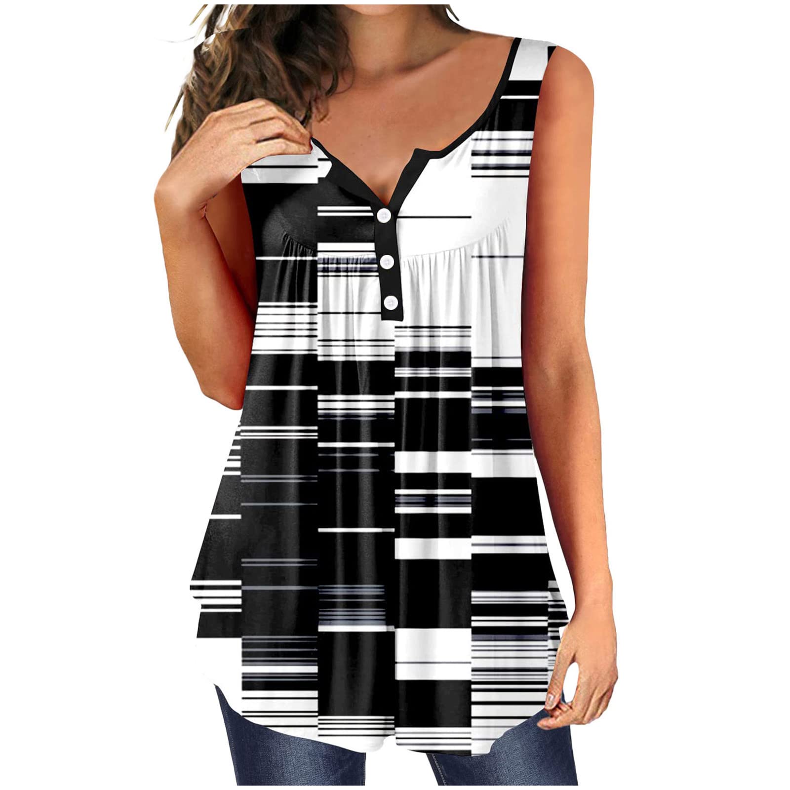 Women's Black Crop Button-Up Shirt - Flowy Flare Casual Blouse & Summer Tank Top - Perfect for Office Wear, Beach Outfits, and Everyday Fashion