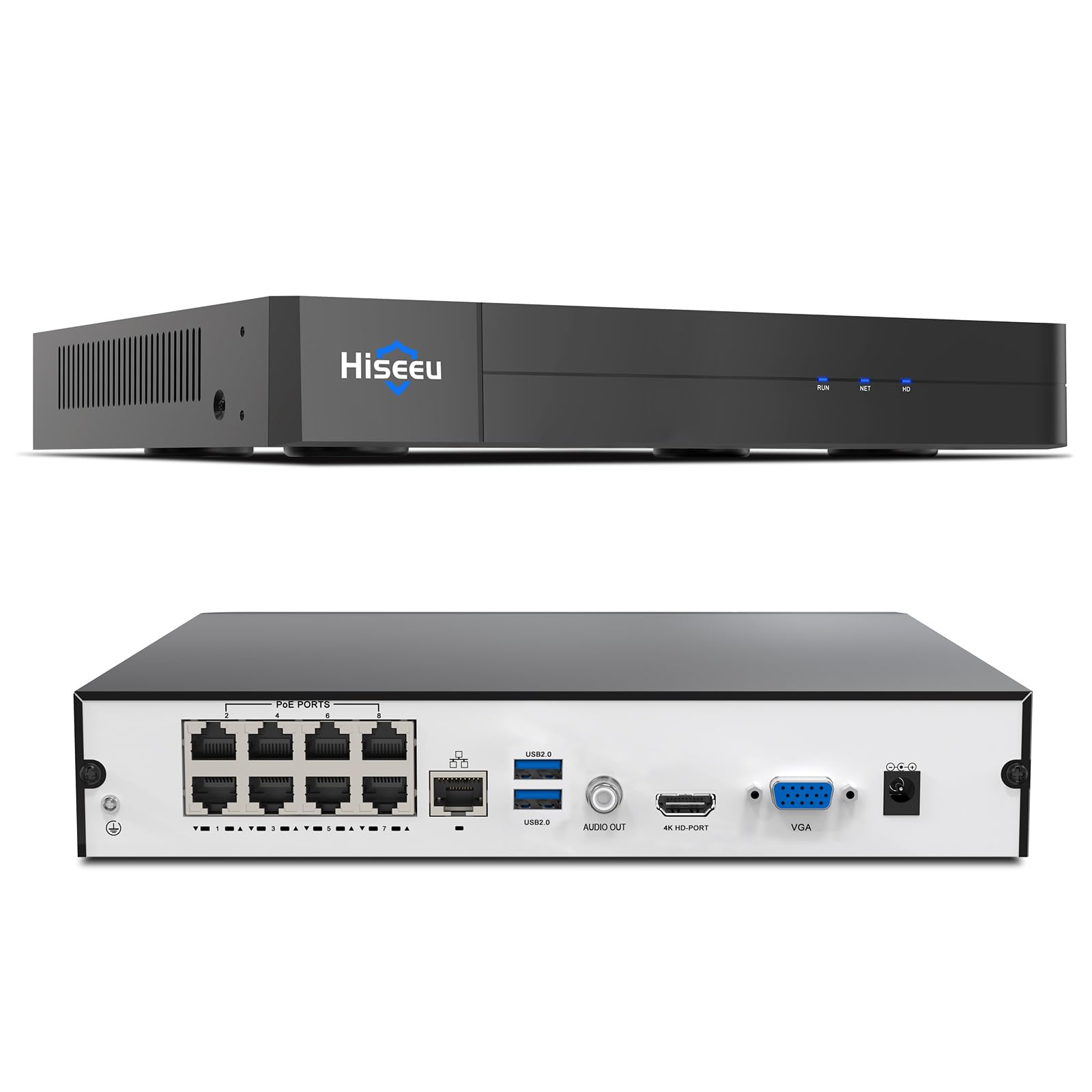 Hiseeu 8 Port 4K PoE NVR with 16 Channel Extendable - Supports 4K/2K/8MP/5MP/3MP/1080P PoE Cameras - Free Remote Access, Motion Detection, 24/7 Recording & Smart Playback (No HDD Included) - Ideal for Home Security, Office Surveillance & Business Monitoring