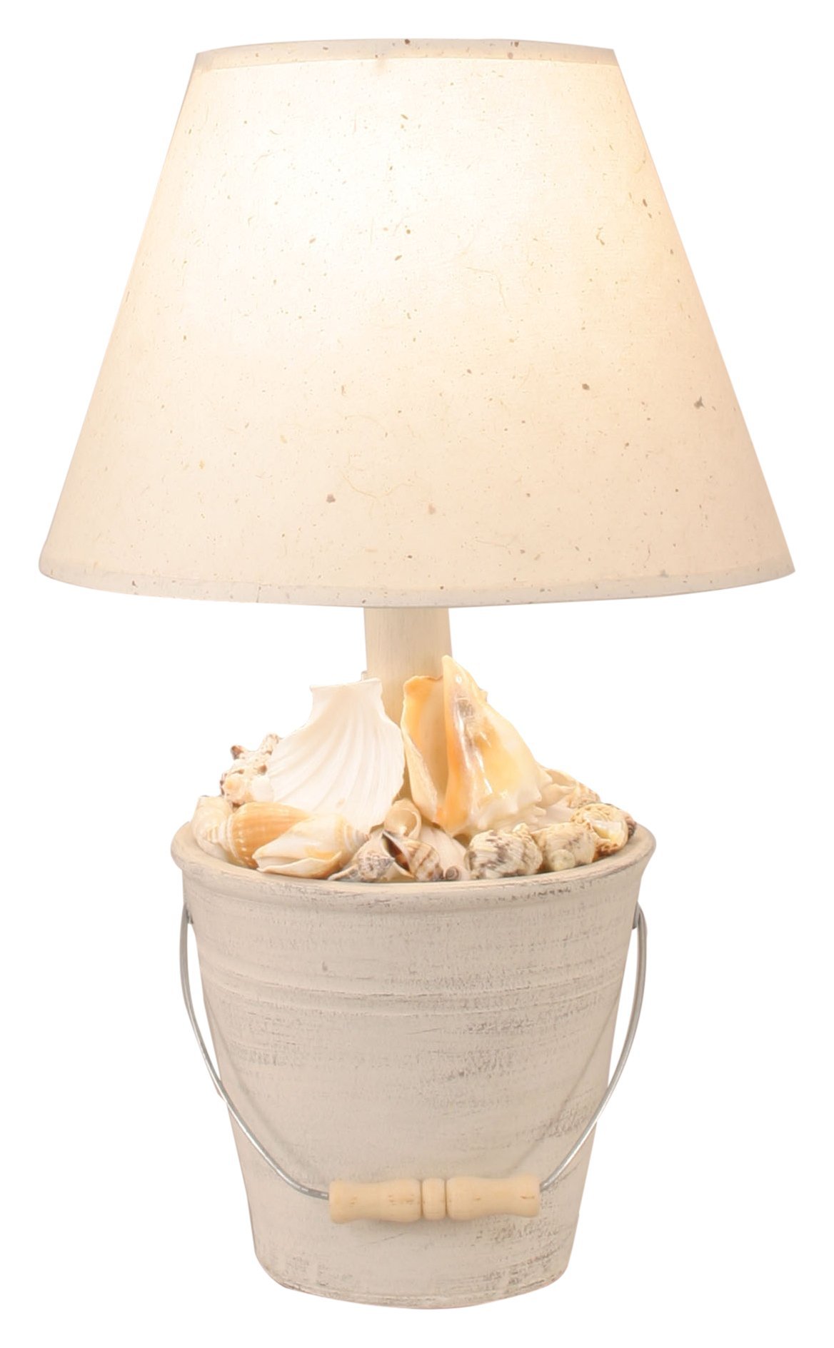 Coastal Cottage Mini Bucket Shell Accent Lamp - Beach Themed Nightstand & Shelf Decor for Bedroom, Living Room, or Office