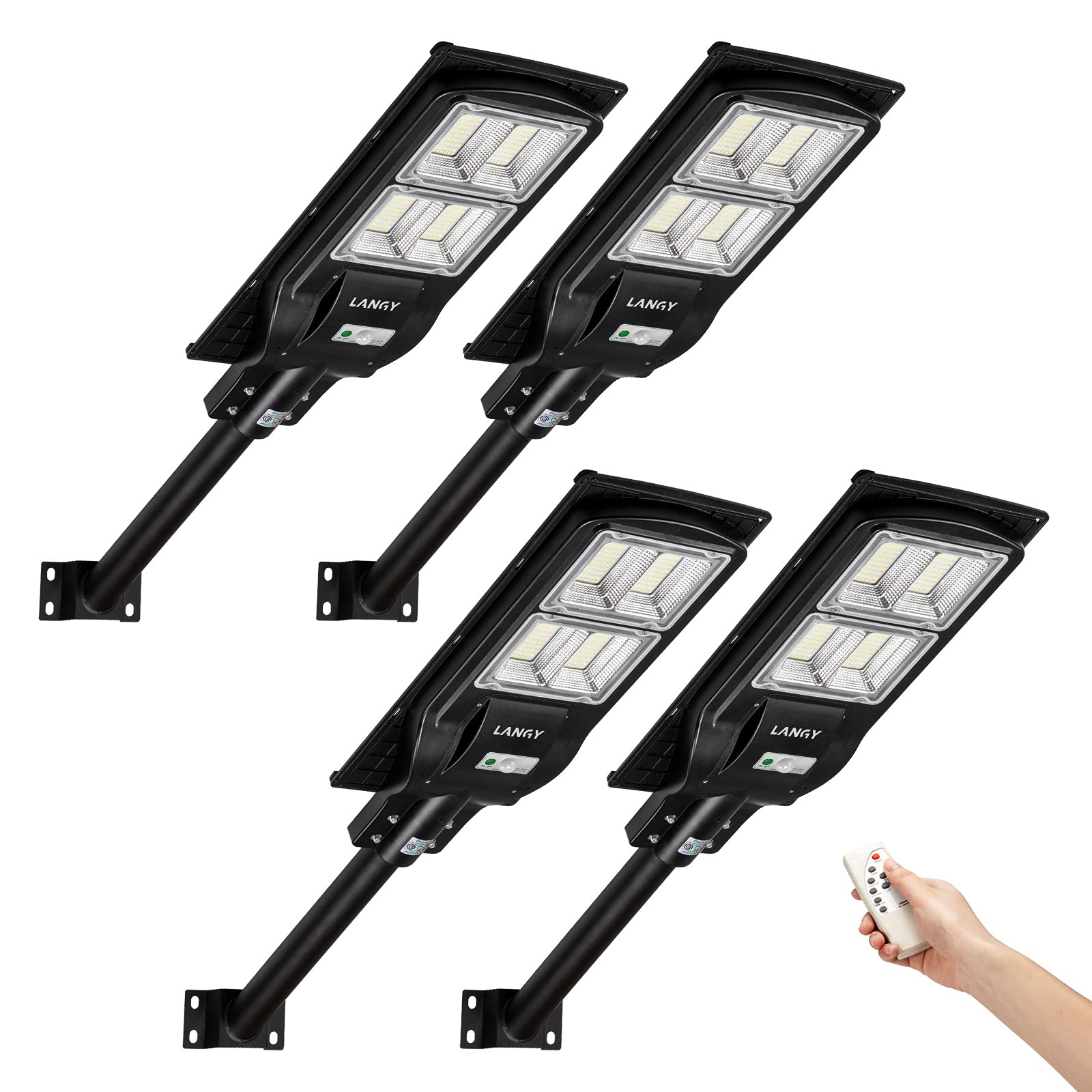 4 Pack 120W Solar Street Lights Outdoor - 240 LED High Lumens Waterproof Security Lights with Auto On/Off & Motion Sensor - Solar Powered Flood Lights for Driveway, Yard, Basketball Court, Garden, and Pathways