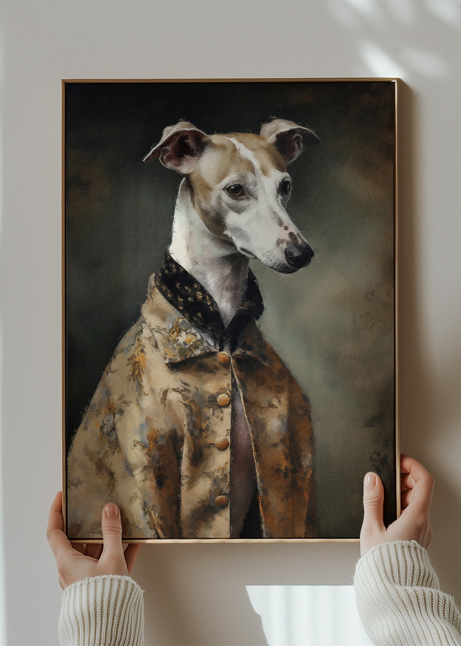 Whippet Dog Portrait Print - Handmade Canvas Wall Art for Pet Lovers | Perfect for Living Room, Bedroom & Office Decor