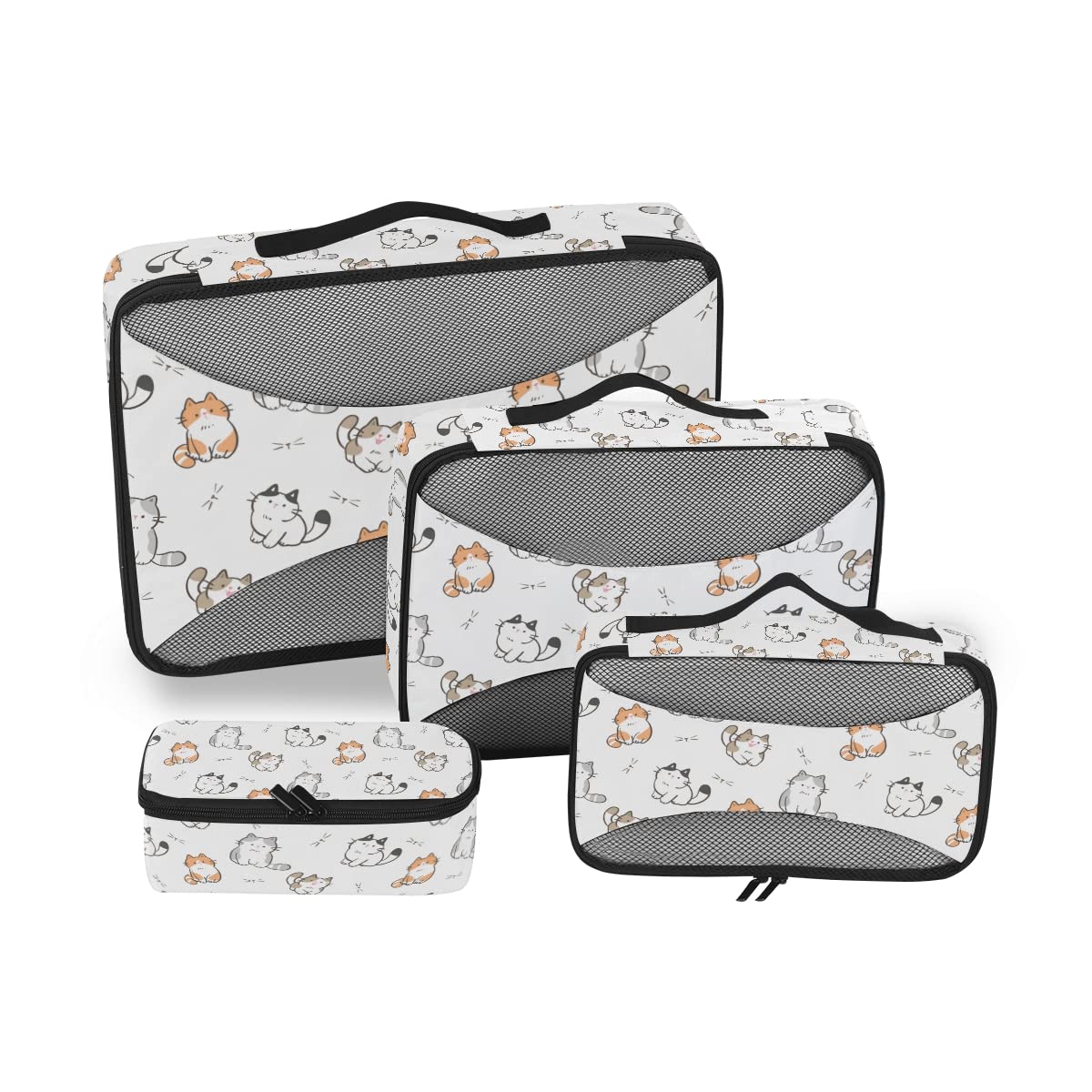 **MNSRUU Packing Cubes Set - 4 PCS Cartoon Cat Compression Travel Organizer Bags for Suitcases & Luggage | Perfect for Business Trips, Vacations & Weekend Getaways**