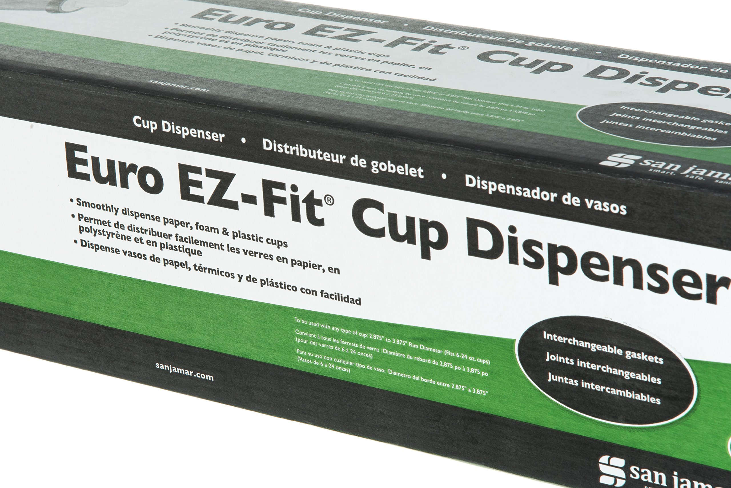 San Jamar Euro Ez-Fit Counter Cup Dispenser - Holds 6-24 Oz Cups with Interchangeable Gaskets - Durable Plastic for Restaurants, Cafeterias & Fast Food - 23.25 Inch Black - Perfect for Coffee Shops, Buffets and Convenience Stores