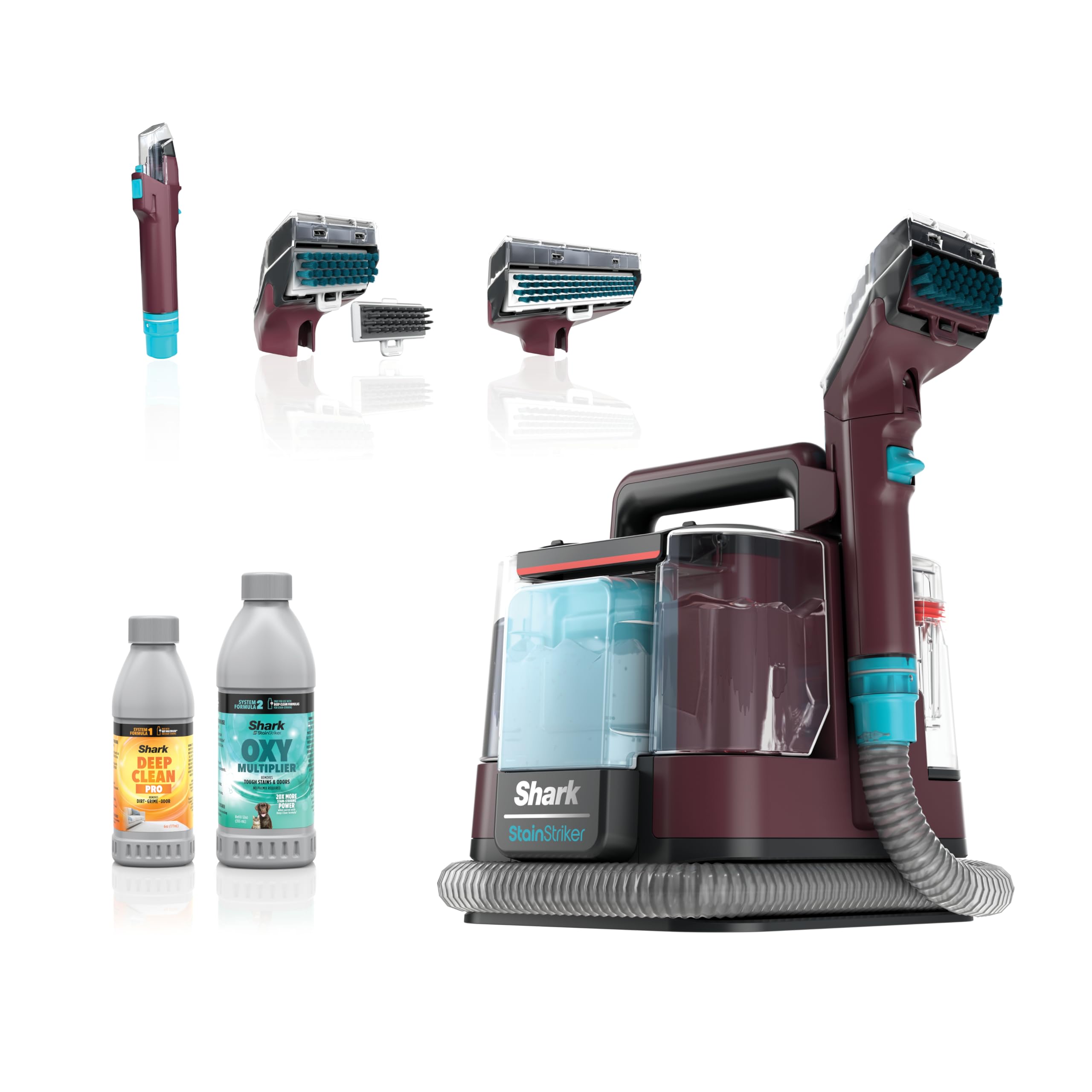 Shark PX203BRN Portable Carpet Cleaner Machine - Upholstery & Stain Remover for Pet Hair, Area Rugs, Couches - Includes 2 Cleaning Solutions & 3 Tools - Eliminates Spots, Odors & Stains - Perfect for Home, Office & Pet Owners (Burgundy)