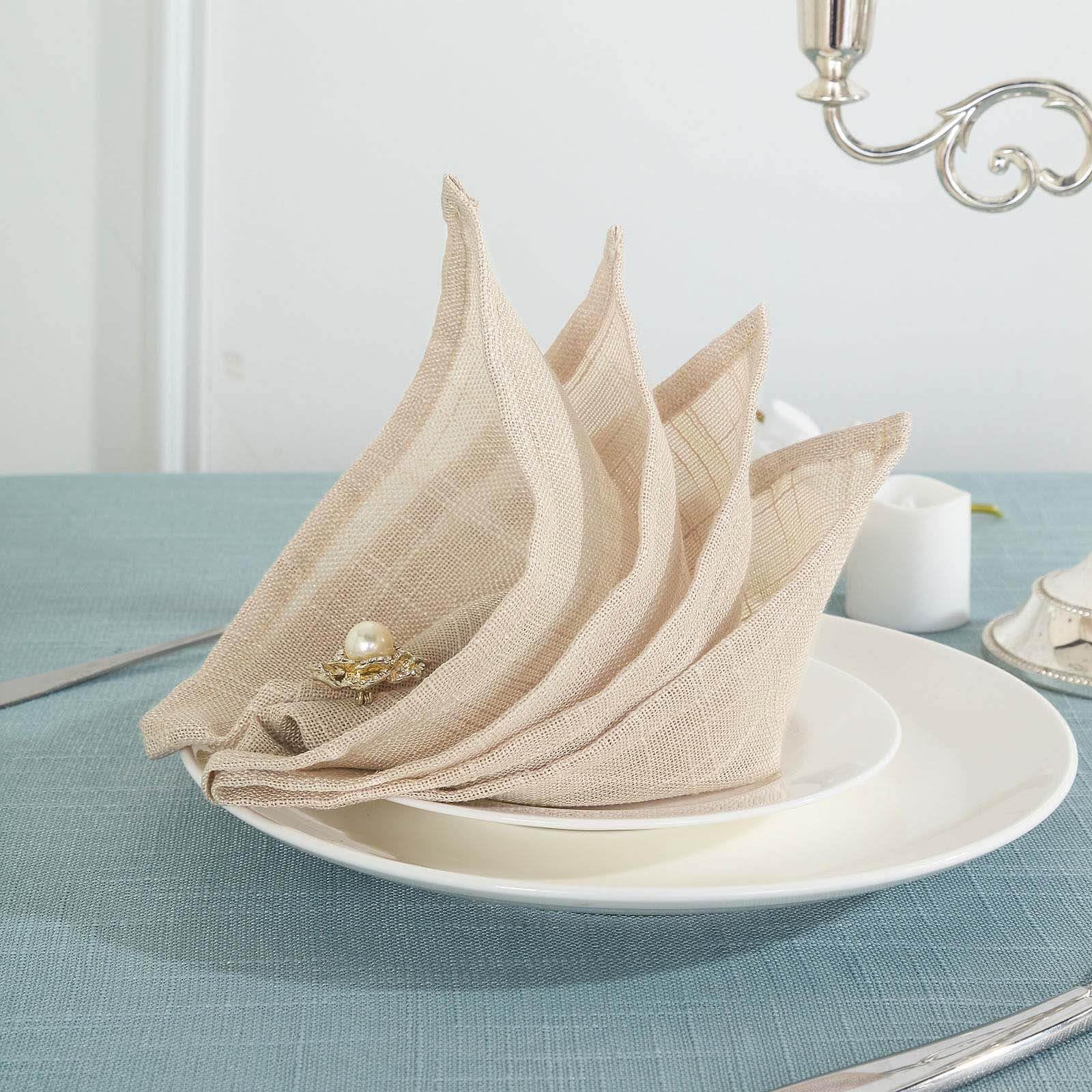 Efavormart 5 Pack Beige 20x20 Inch Premium Faux Linen Napkins - Slubby Textured, Wrinkle Free, Soft & Durable - Perfect for Weddings, Parties, and Fine Dining