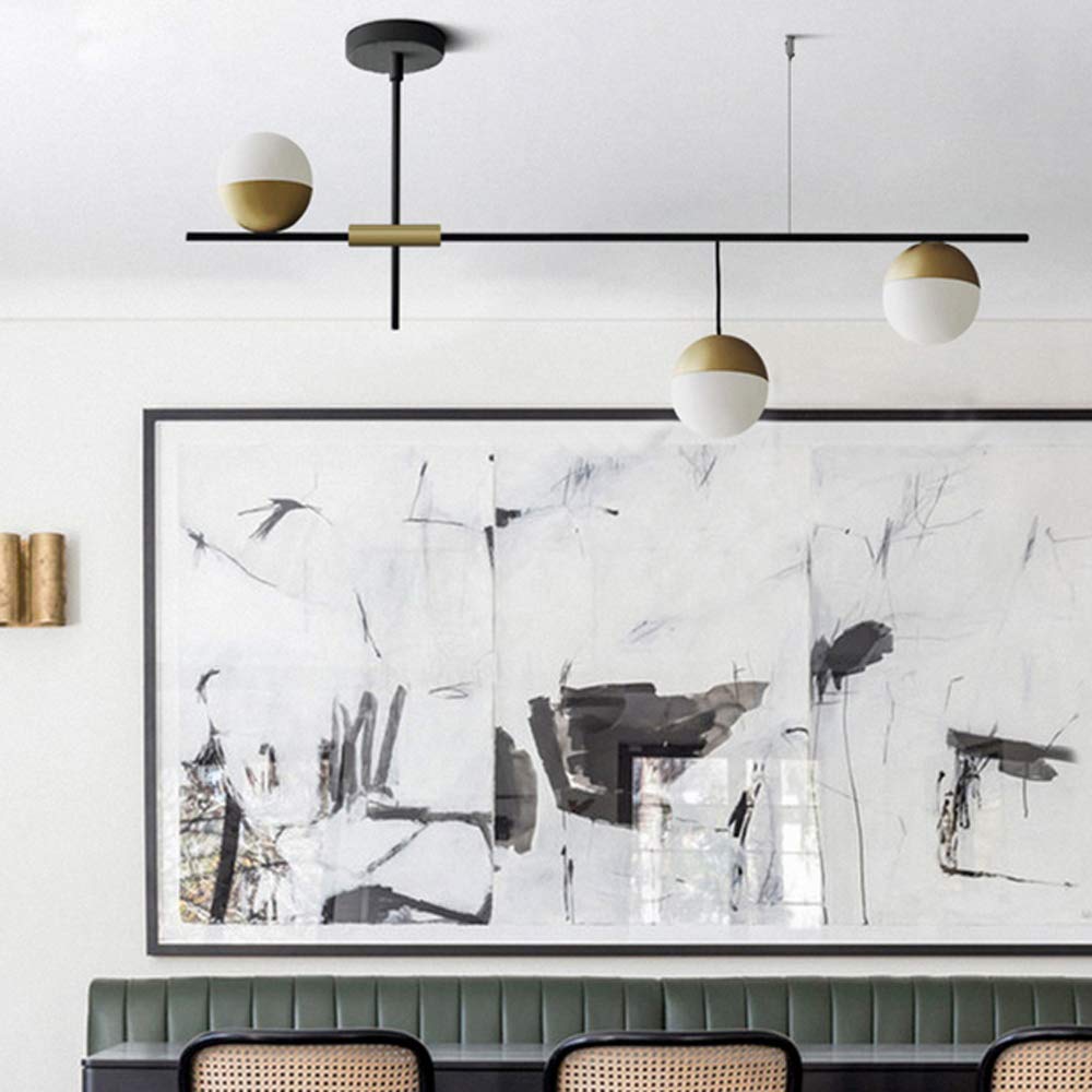 Modern 3-Light Glass Globe Chandelier - Linear Mid-Century Flush Mount Ceiling Pendant Light Fixture - Elegant Hanging Lighting for Kitchen, Dining Room, Living Room, Bedroom & Farmhouse Decor - Perfect for Dining Areas, Entryways and Open Concept Spaces