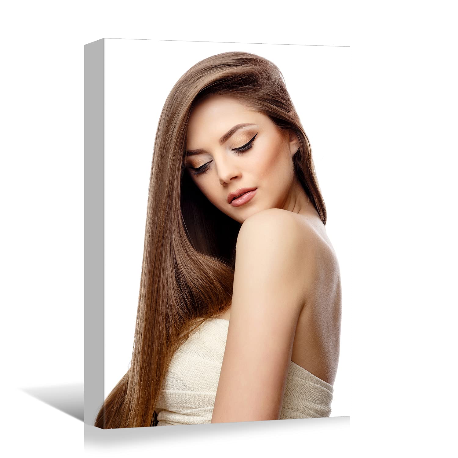 Looife Hair Salon Canvas Wall Art 12x16 Inch - Beauty Girl Model with Smooth Long Hair Style - Framed Ready to Hang Wall Decor - Perfect for Salon, Bedroom & Living Room Décor