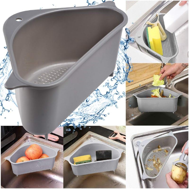 SHOPECOM Kitchen Sink Corner Strainer Basket - Removable Drainer & Storage Rack with Suction Cups | Perfect for Organizing Sponges, Soap, and Cleaning Tools in Small Kitchen Spaces