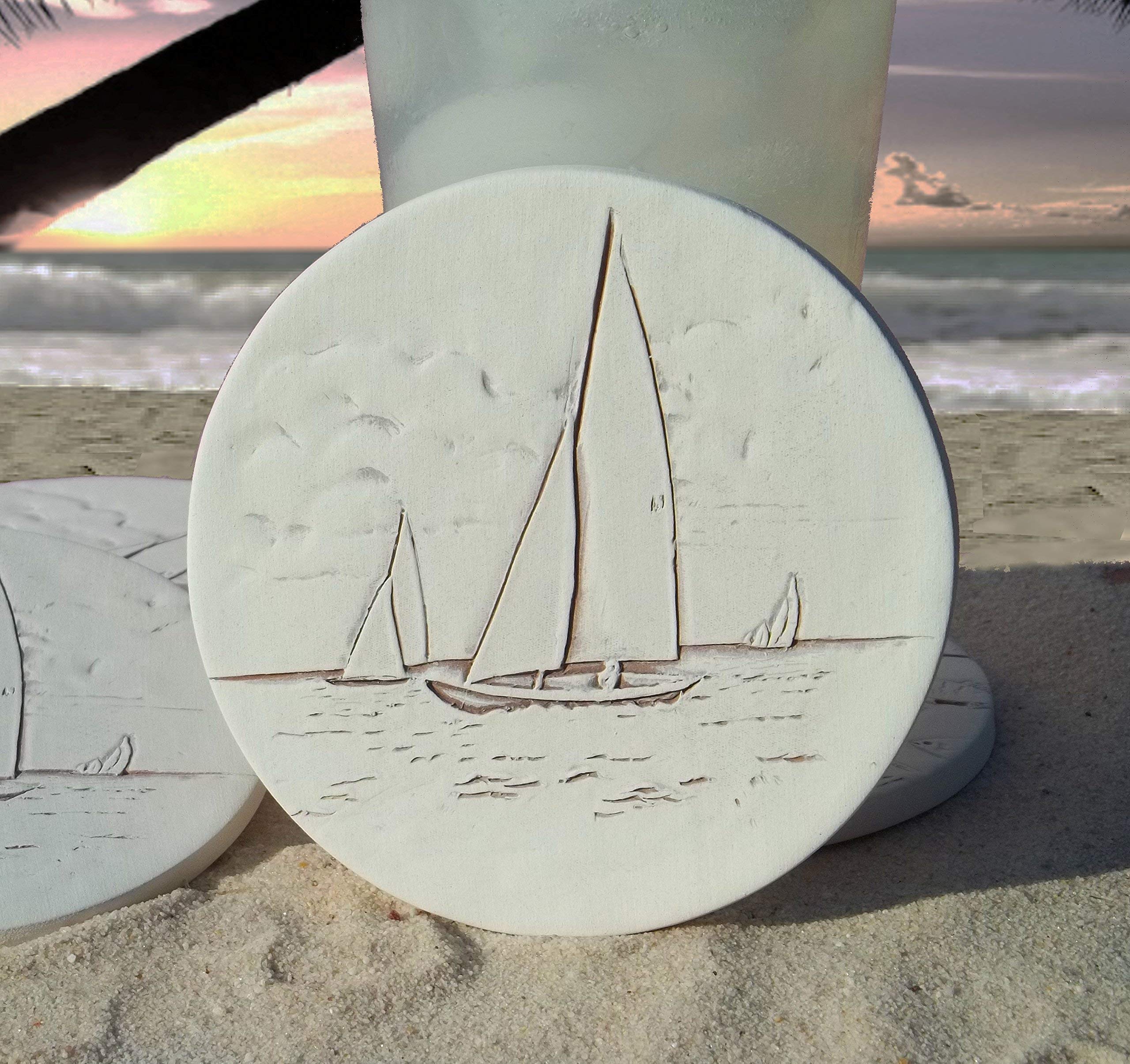 Sailboat Absorbent Drink Coasters Set of 4 - Non-Slip Cork Backing for Coffee, Beer & Wine - Perfect for Nautical Home Decor, Boat Parties & Summer Entertaining