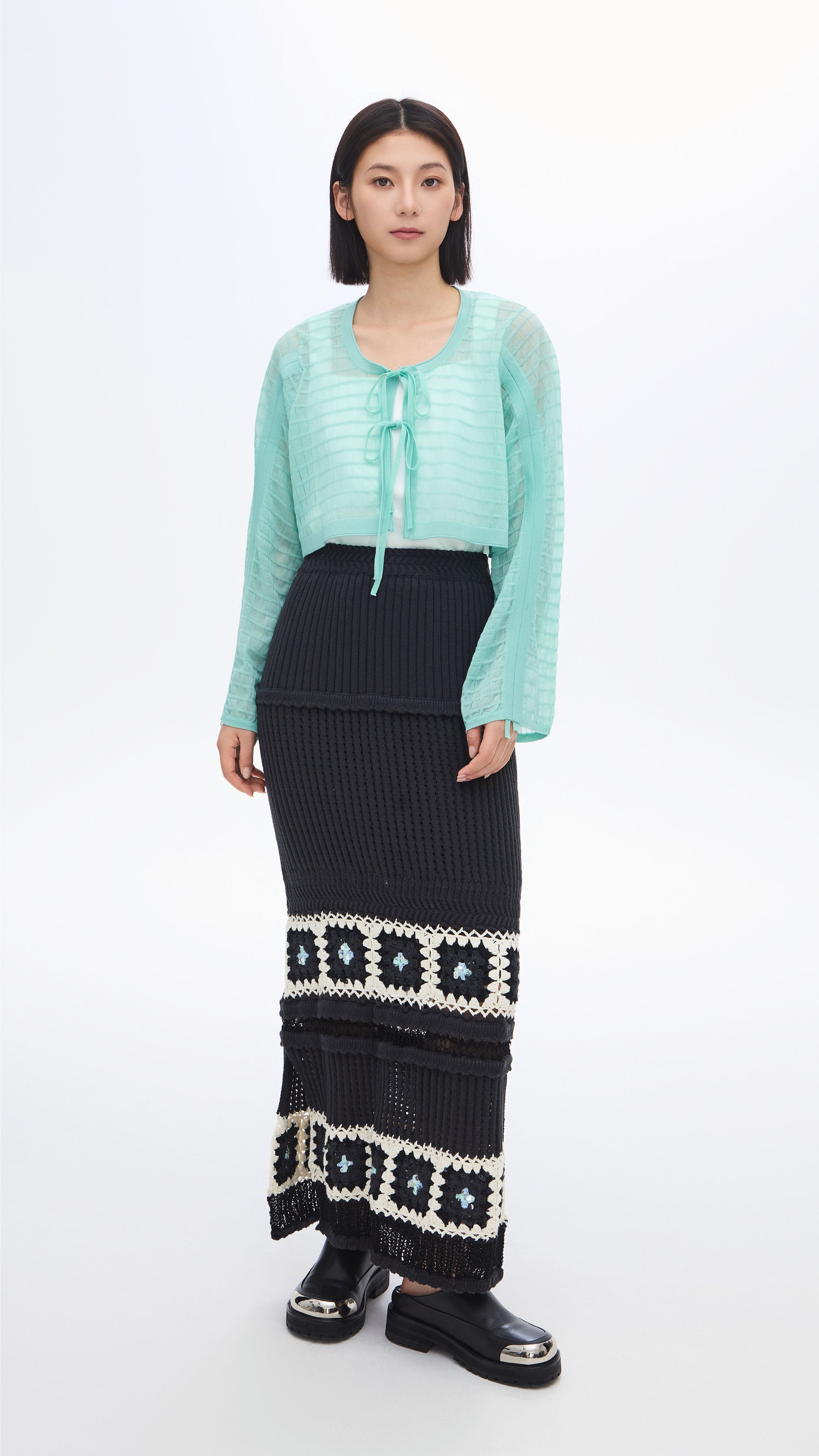 Sheer Checker Knit Cardigan for Women - Lightweight Open Front Sweater for Casual Outfits & Layering in Fall & Winter