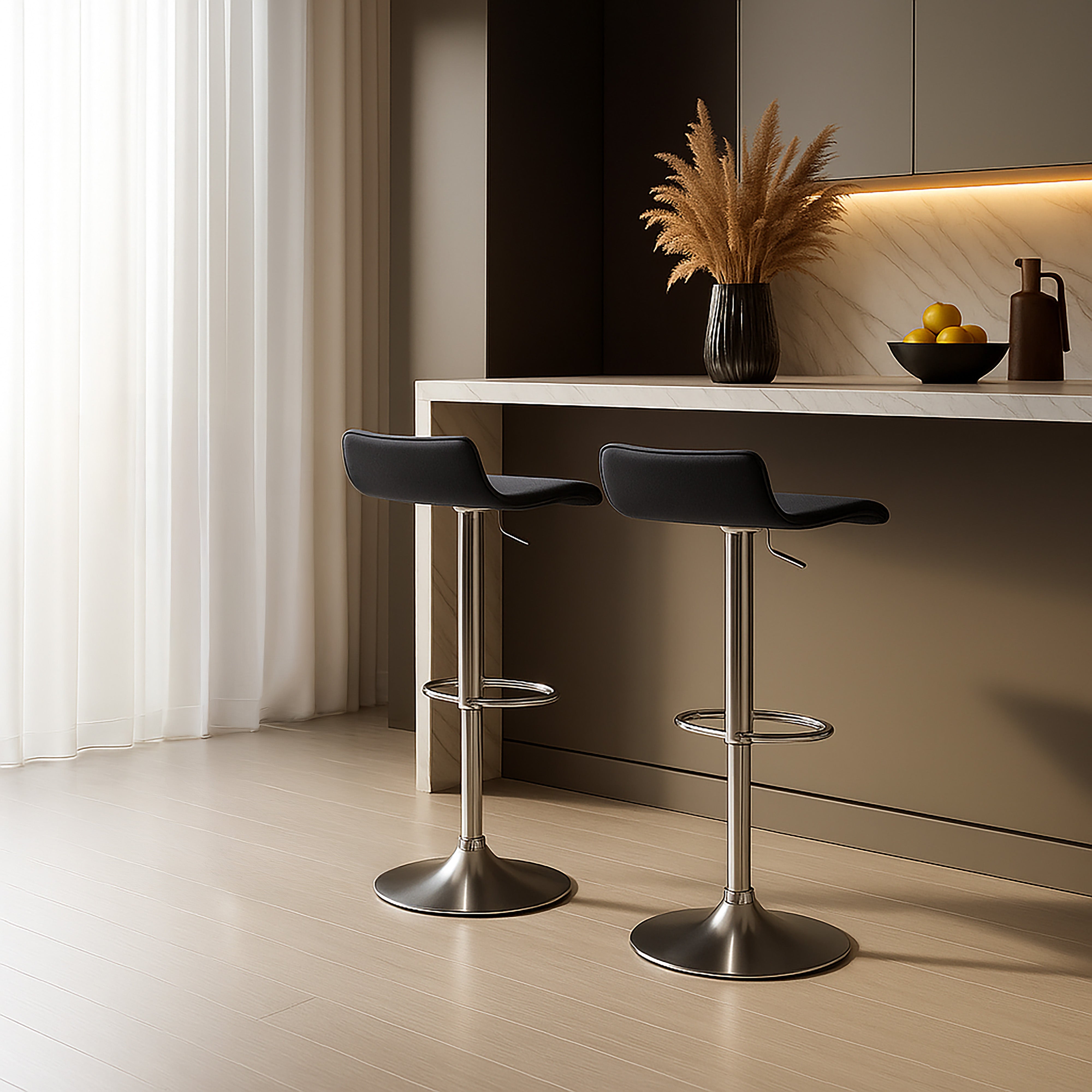 Urban Style Craig Bar Stools - Adjustable Height Gas Lift Barstools with Chrome Base & Black Seat (Set of 2) - Perfect for Kitchen Islands, Home Bars & Dining Countertops