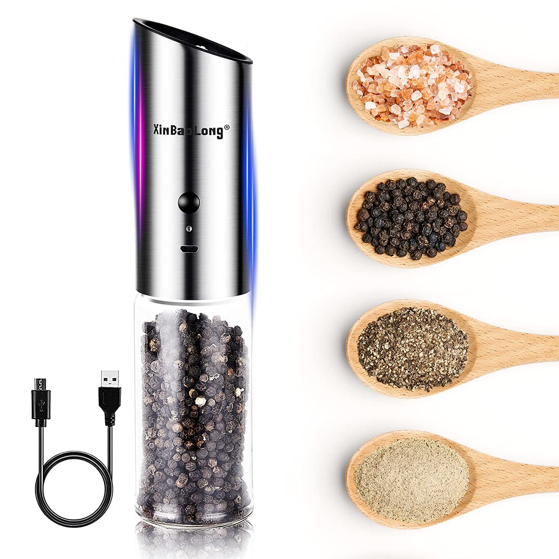 2021 Newest USB Rechargeable Electric Salt and Pepper Grinder Set - Adjustable Coarseness, Stainless Steel, Refillable - Perfect for Kitchen, Camping & Dining Table Seasoning