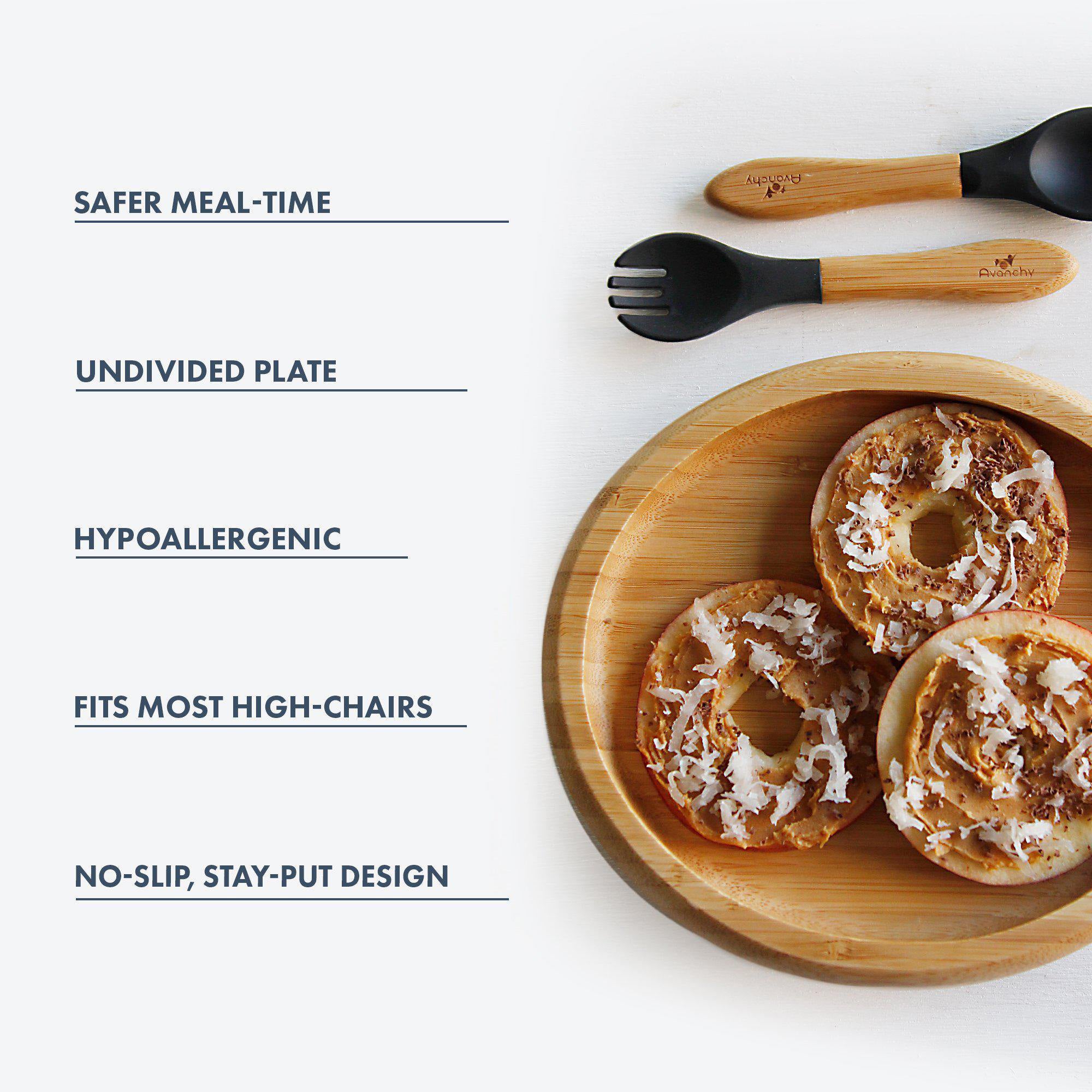 Avanchy Bamboo Suction Baby Plate & Spoon Set - Eco-Friendly, Non-Slip, BPA-Free | Perfect for Toddler Mealtime, High Chair, and Travel Feeding