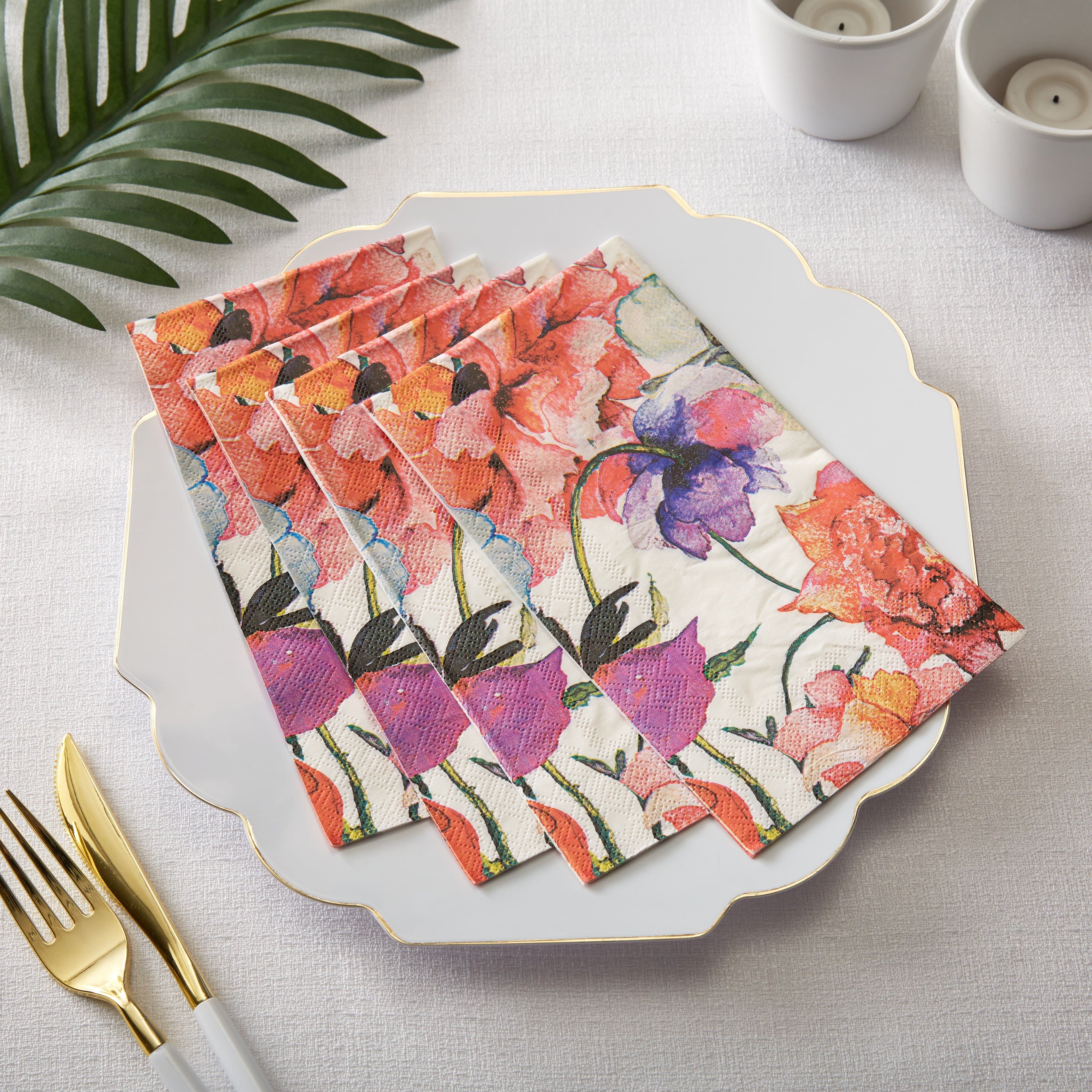 Disposable Paper Buffet Napkins 40 Pack - Red Floral Design for Parties, Weddings & Events | Eco-Friendly Bulk Napkins for Dining, Catering & Home Use