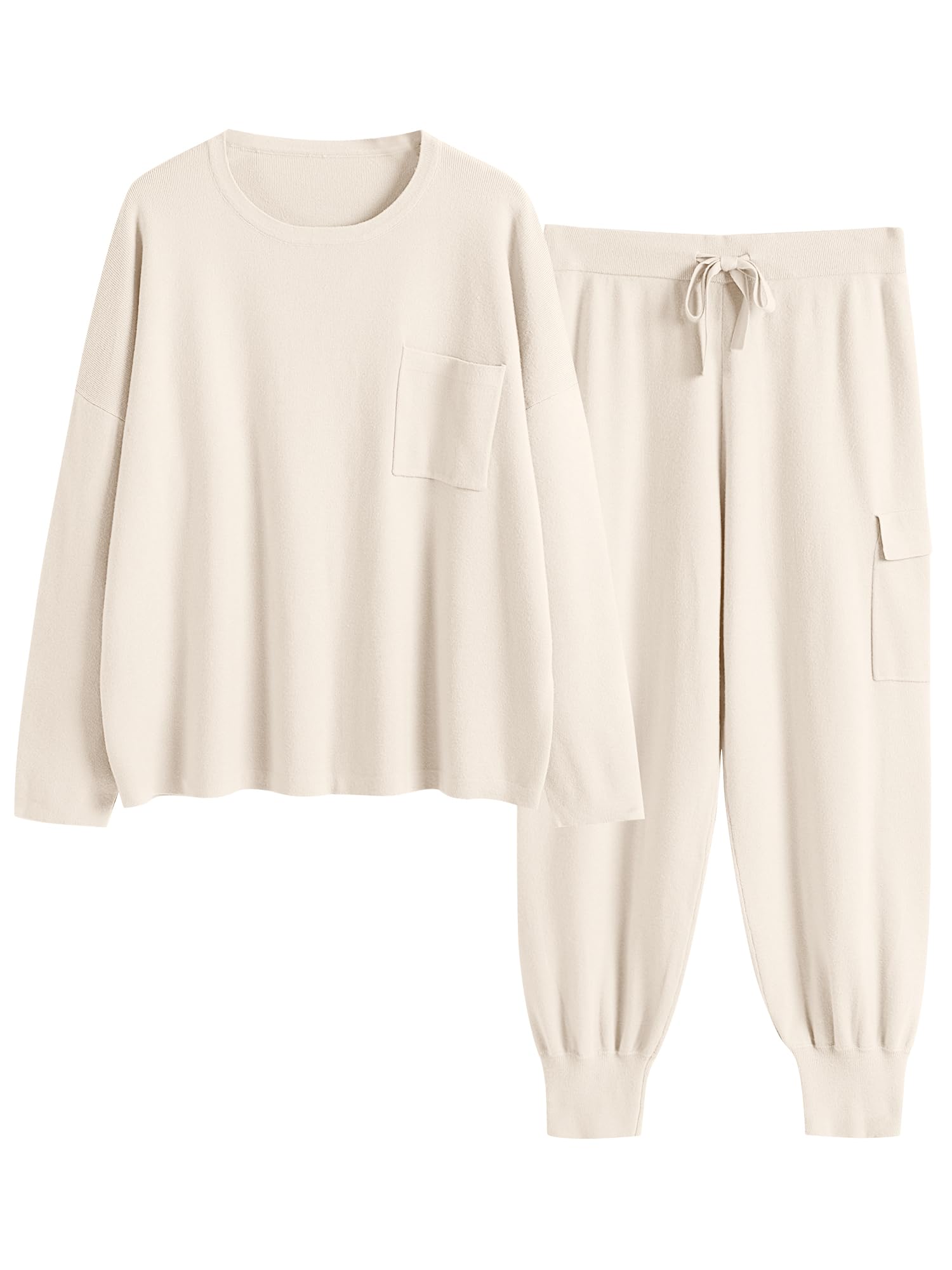 ANRABESS Women's Knit Sweater & Cargo Jogger Pants Two-Piece Lounge Set - Long Sleeve Pullover Top & Comfortable Matching Outfit for Casual Wear, Street Style & Home Relaxation