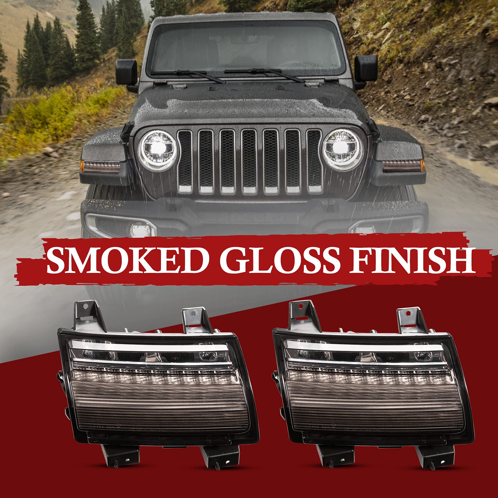 BUNKER INDUSTRIAL JL Fender Flares with LED Sequential Turn Signals & DRL Lights - Compatible with Jeep Wrangler 2018-2020 Sahara Rubicon (Excludes Sport Model) - Smoked Lens Design for Off-Road & Night Driving