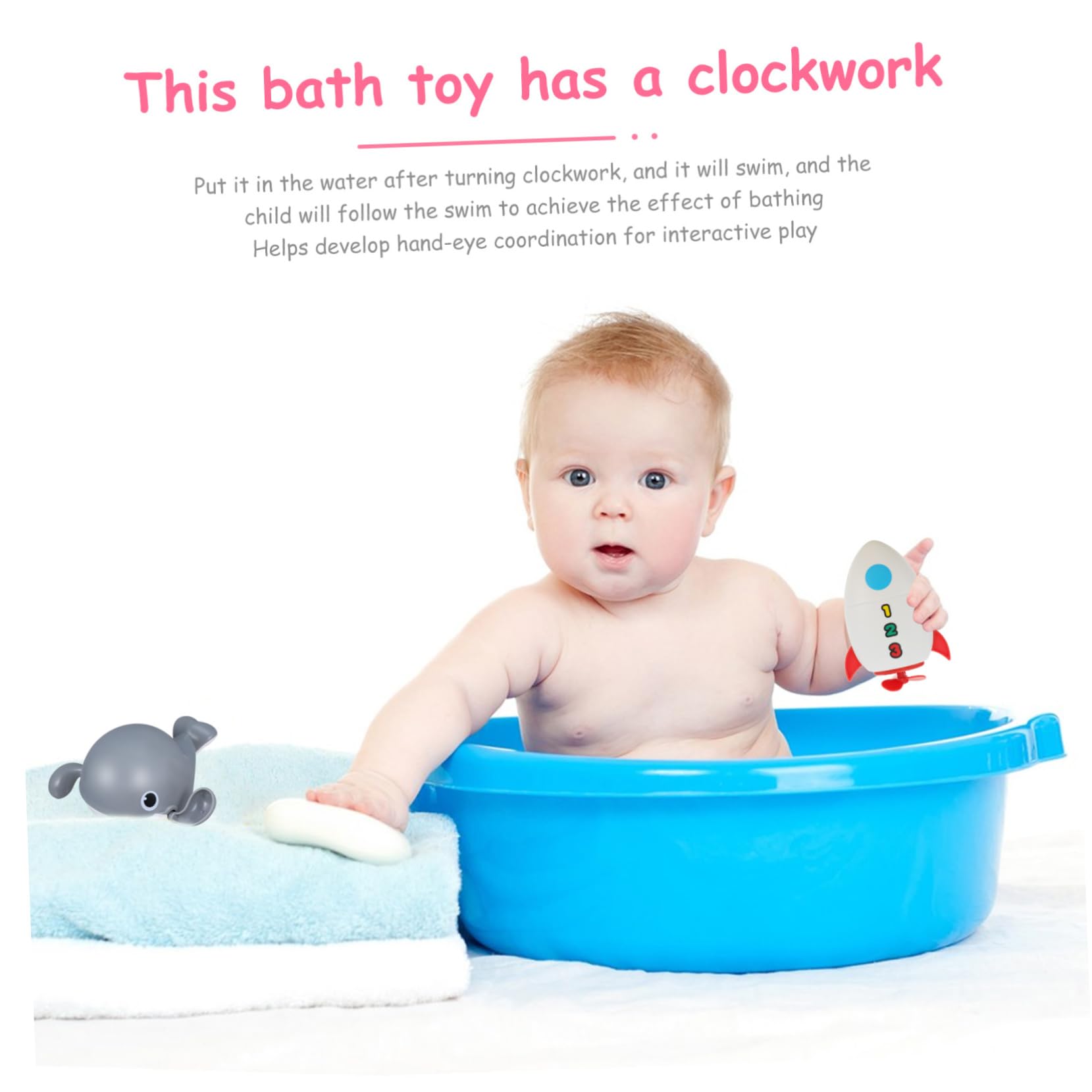 FAVOMOTO 6-Piece Water Rocket Bath Toys Set for Kids - Fun Bathtub Floating Toys for Boys & Girls, Durable Plastic Bath Time Play (Perfect for Pool Parties & Toddler Sensory Play)