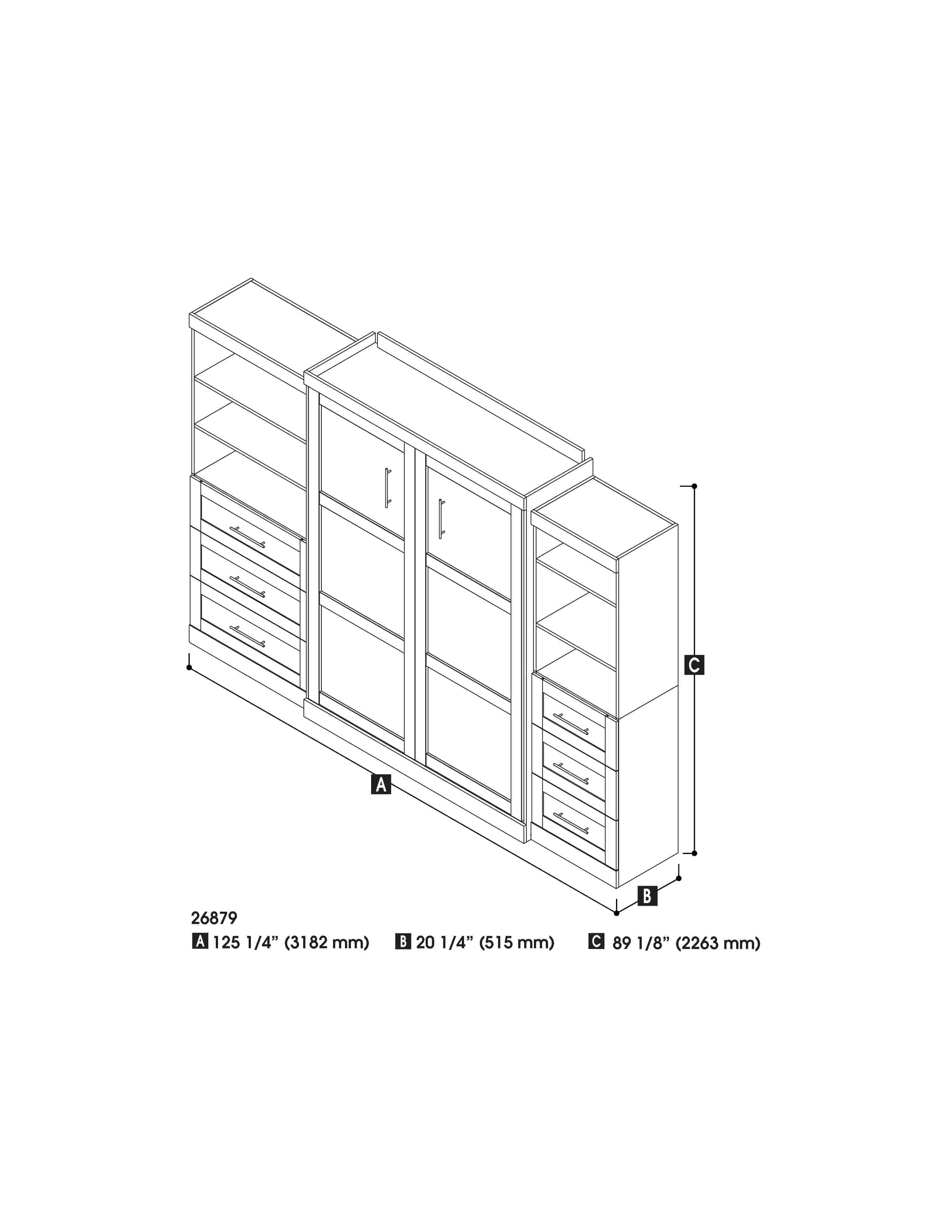 Pur Queen Murphy Wall Bed with 2 Storage Units & Drawers (126