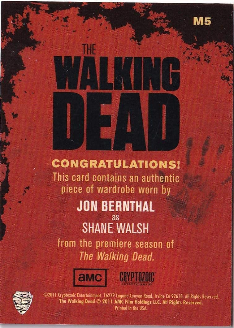 The Walking Dead Shane Walsh Wardrobe Card M5 - Jon Bernthal as Shane - Season 1 Collectible Trading Card - Perfect for TV Show Memorabilia Collections and Fan Displays