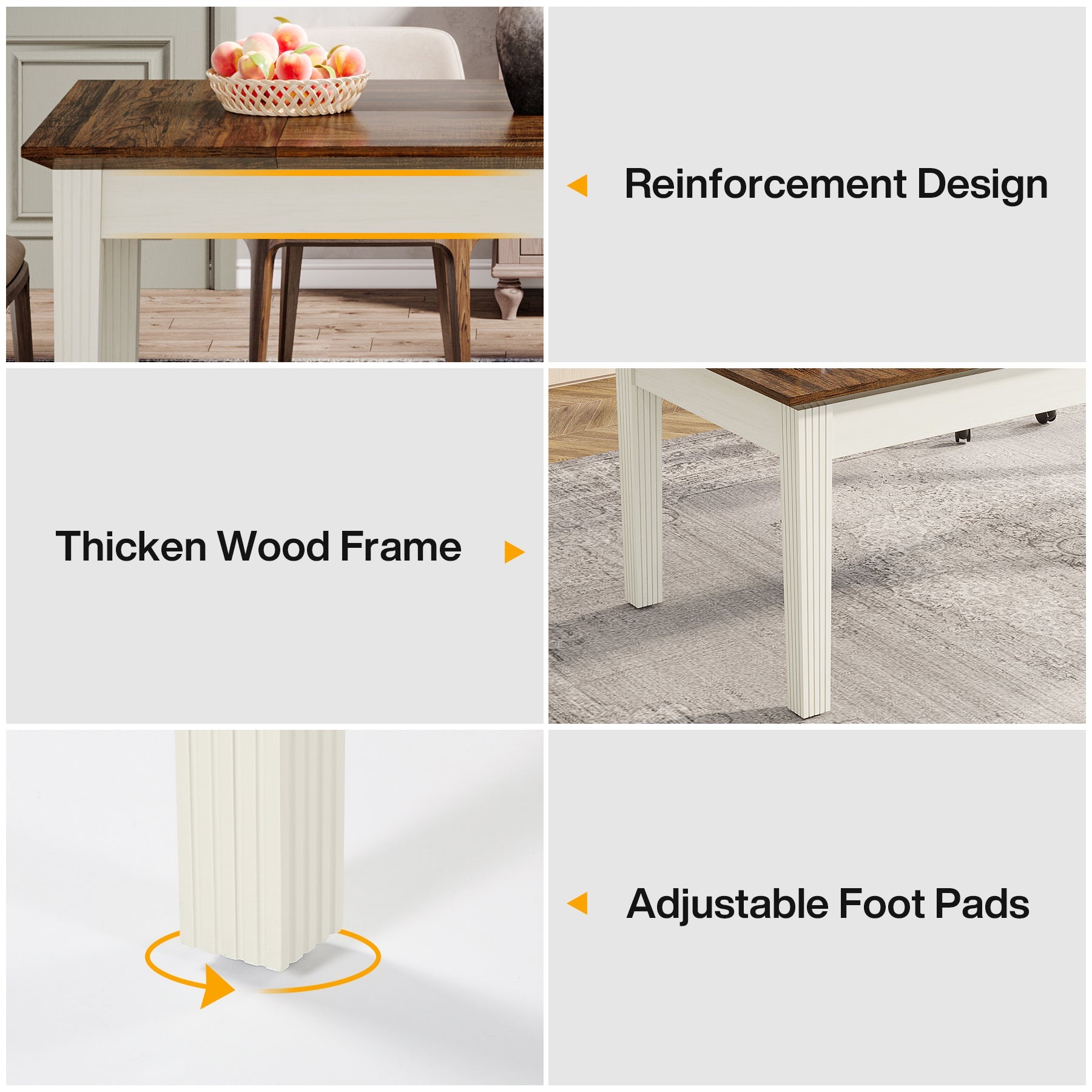 62 Inch Farmhouse Dining Table - Solid Wood Rectangular Kitchen Table for 4-6 People | Perfect for Family Meals, Dinner Parties & Farmhouse Style Decor