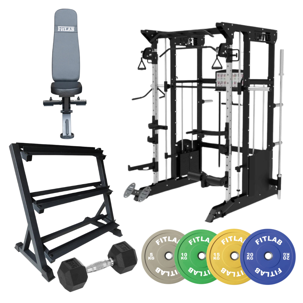 FX200 Home Gym Set with Commercial Bench, Light Dumbbells & Color Weight Plates - Complete Strength Training Equipment for Home Workouts & Fitness Enthusiasts