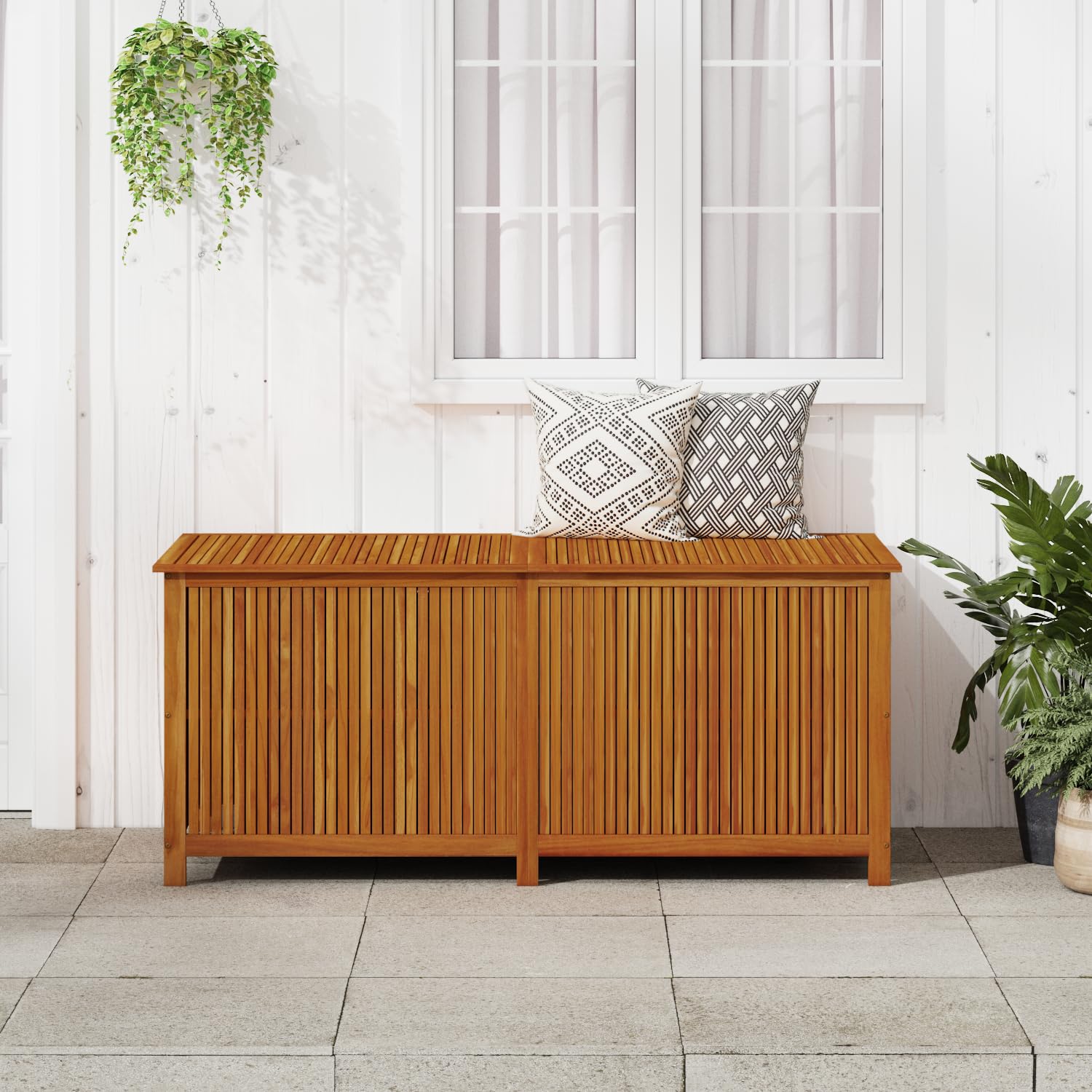 Premium Acacia Wood Outdoor Storage Box with Gas-Lift Lid - 68.9