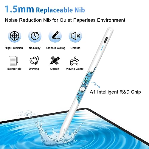 Premium Stylus Pen for iPad 2018-2024 - Fast Charging Digital Pencil Compatible with iPad Pro/Air/Mini - Tilt Sensitivity, Palm Rejection & Magnetic Attachment for Professional Drawing, Note Taking & Office Work - Perfect for Artists, Students & Business Professionals (White)