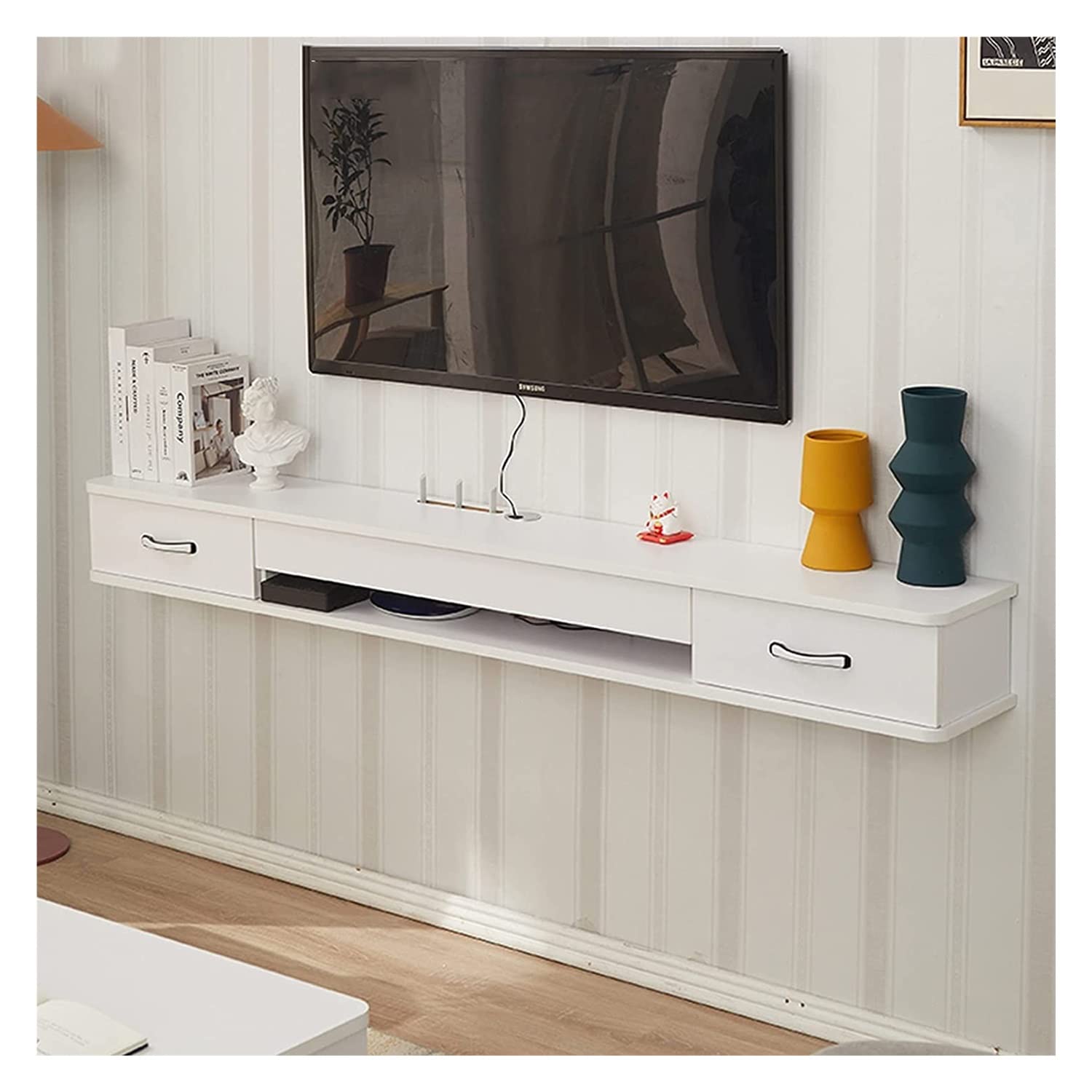 Wall-Mounted Storage Cabinet with 2 Drawers - Floating TV Stand, Solid Wood Media Console Shelf (39.3/47.2/51.1 Inch) - Perfect for Living Room, Bedroom & Home Office Organization