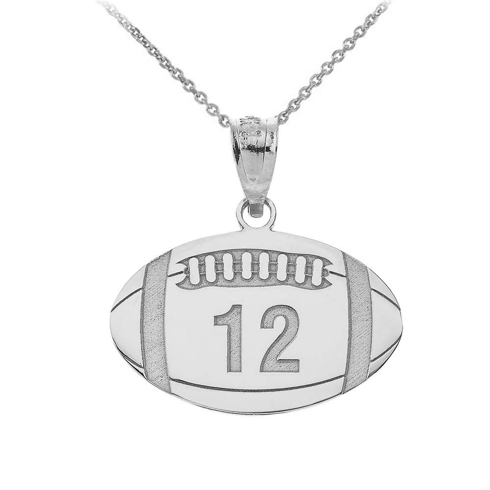 Custom 14k White Gold Football Name & Number Necklace - Personalized Sports Jewelry for Athletes, Fans & Gifts - Perfect for Games, Birthdays & Special Occasions
