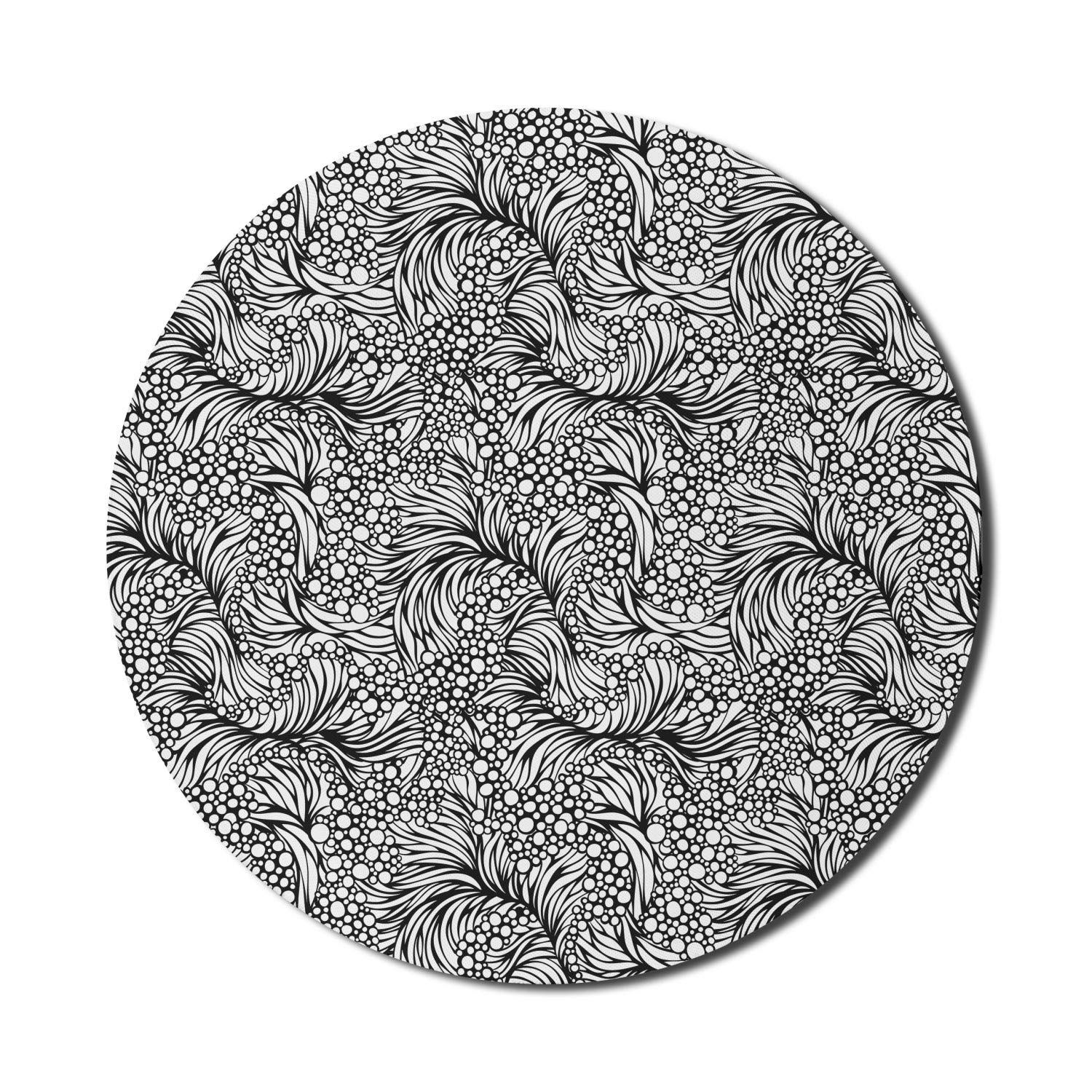 Ambesonne Round Non-Slip Rubber Gaming Mouse Pad - 8 Inch Black & White Abstract Ocean Waves Design - Perfect for Computers, Laptops, Office & Gaming Setups
