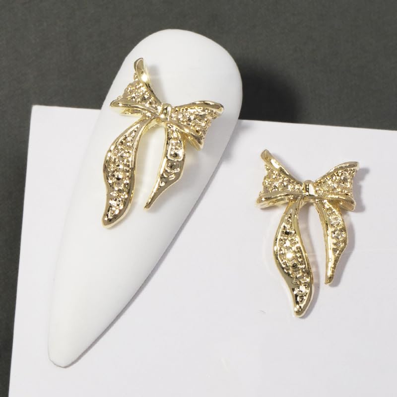 20Pcs 3D Gold Bow Knot Nail Charms with Rhinestones - Valentine's Day Nail Art Decorations for Acrylic Nails, DIY Manicure Supplies - Perfect for Bridal, Party, and Holiday Nail Designs