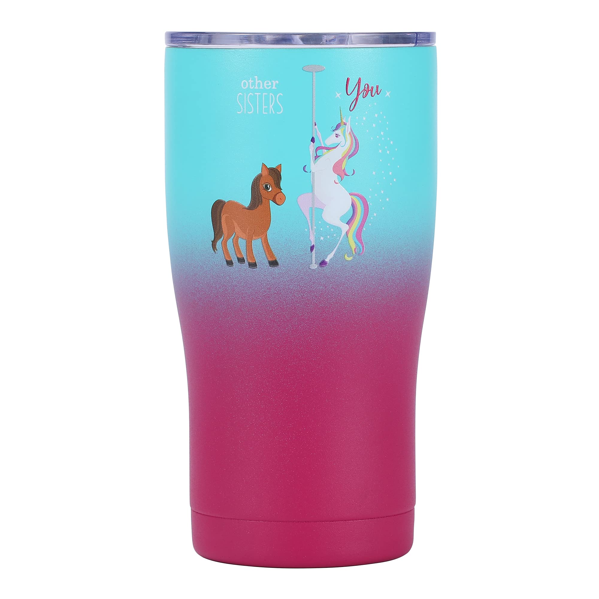 Shamone Unicorn Sister Tumbler 20oz - Insulated Stainless Steel Cup with Lid, Straw & Cleaning Brush - Perfect Birthday & Christmas Gift for Sisters - Funny Sister Gift Idea (Purple Teal) - Great for Coffee, Tea & Cold Drinks at Home, Office or School