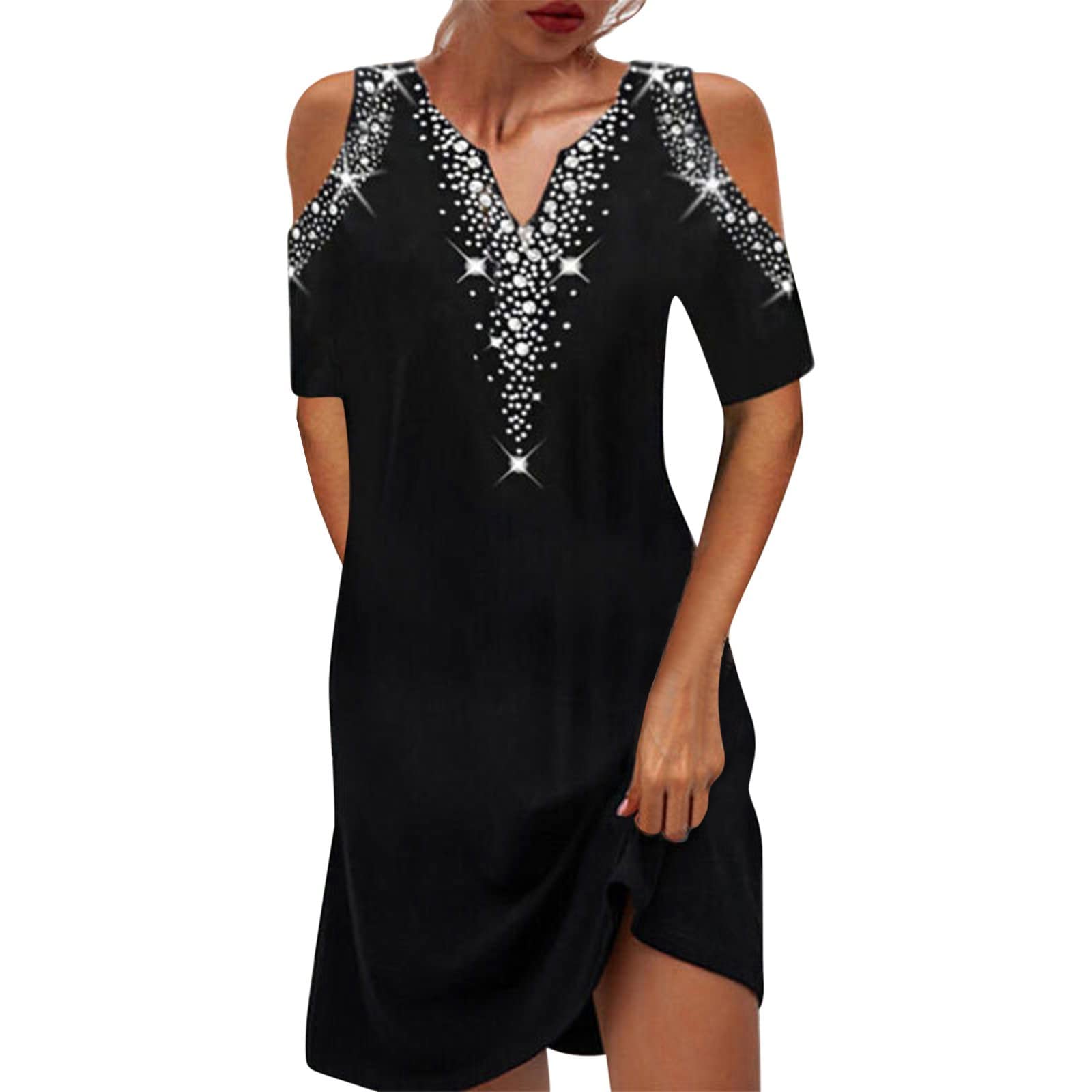 Sexy V-Neck Hollow Out Mini Dress for Women - Casual Short Sleeve Summer Dress with Floral Print - Perfect for Beach Vacation, Date Night & Party Wear