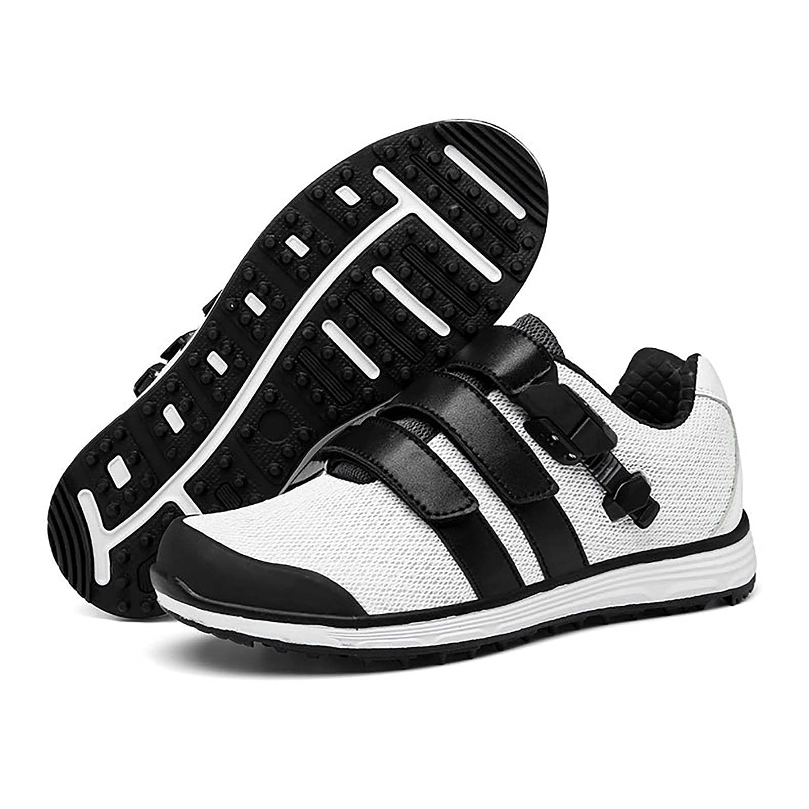 **XSJK Men's Professional Anti-Slip Golf Shoes – Breathable Mesh Sneakers with Velcro Closure, Large Size (Black/White, US 10) – Perfect for Golf, Walking & Outdoor Sports**