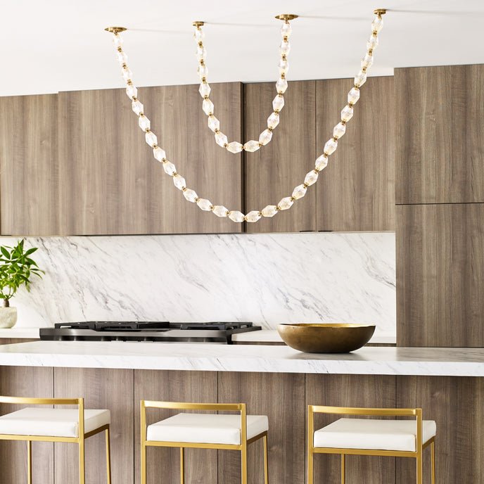 Elegant Glass Chain Chandelier - Modern Crystal Pendant Lighting Fixture for Dining Room, Bedroom, or Living Room Decor