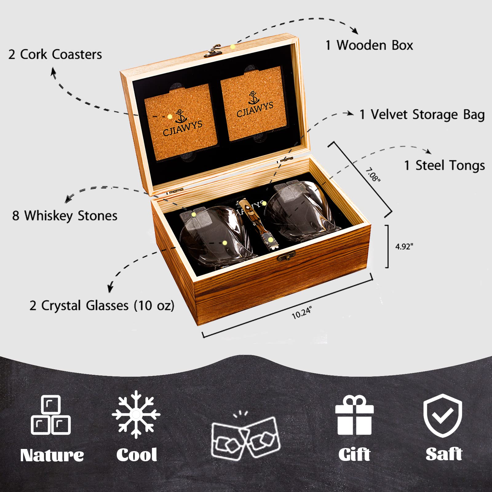 Whiskey Stones Gift Set for Men - Perfect for Christmas & Anniversaries